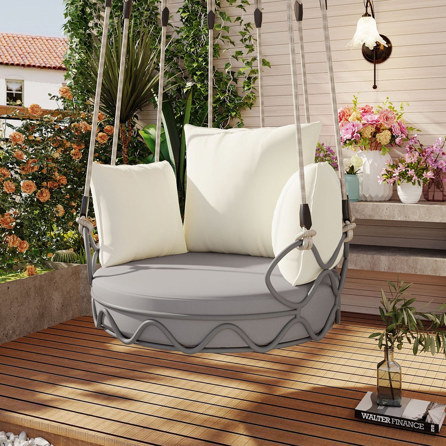 Luxury Outdoor Hanging Basket Swing Chair with UV Resistant Cushions