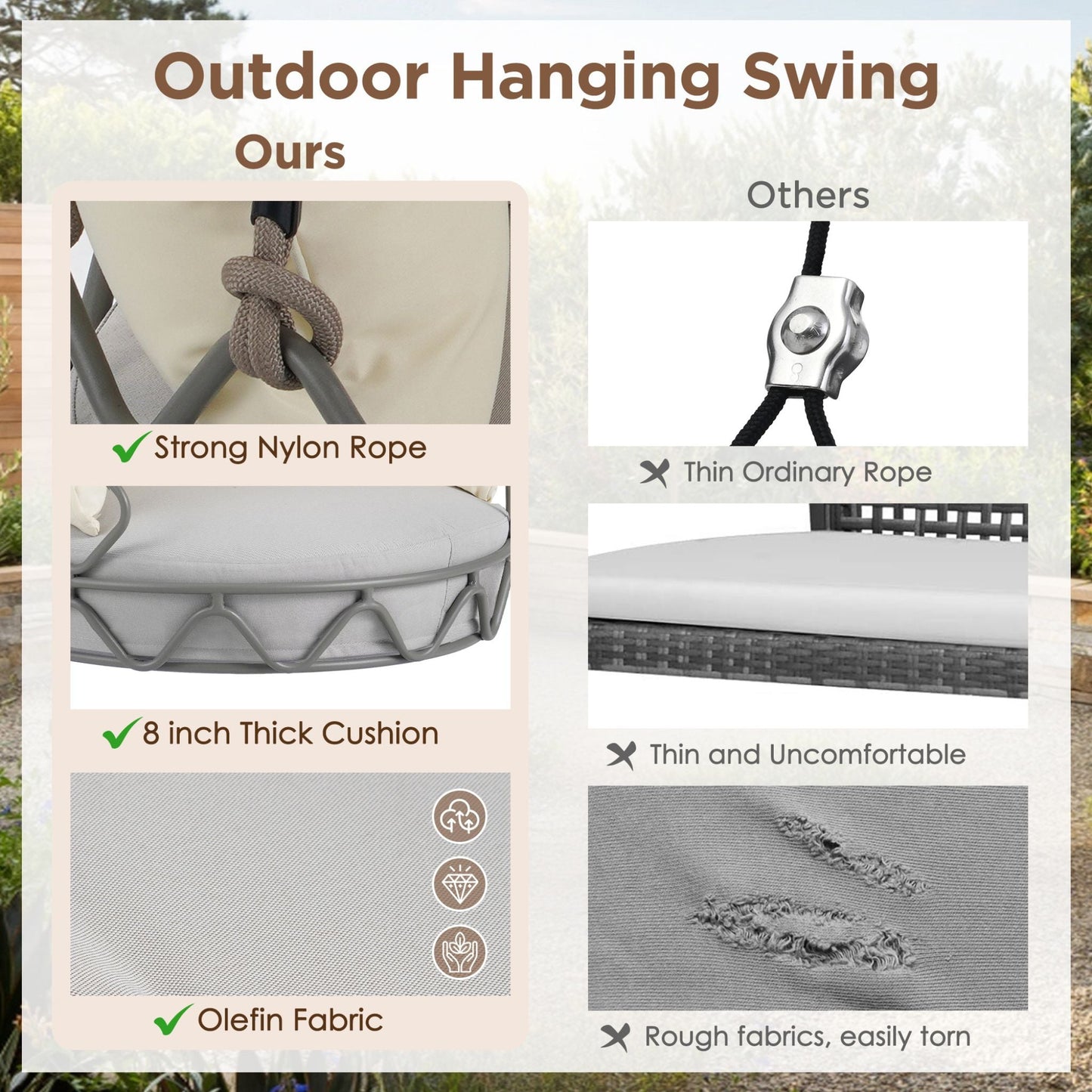 Luxury Outdoor Hanging Basket Swing Chair with UV Resistant Cushions