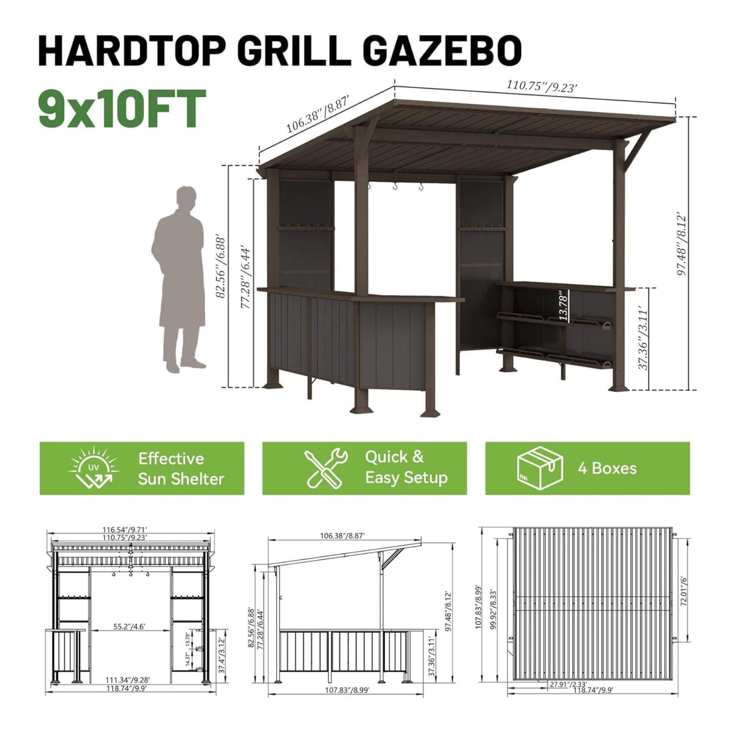 Alora Modern Slanted Hardtop Alloy Steel Grill Gazebo (SAK32687)