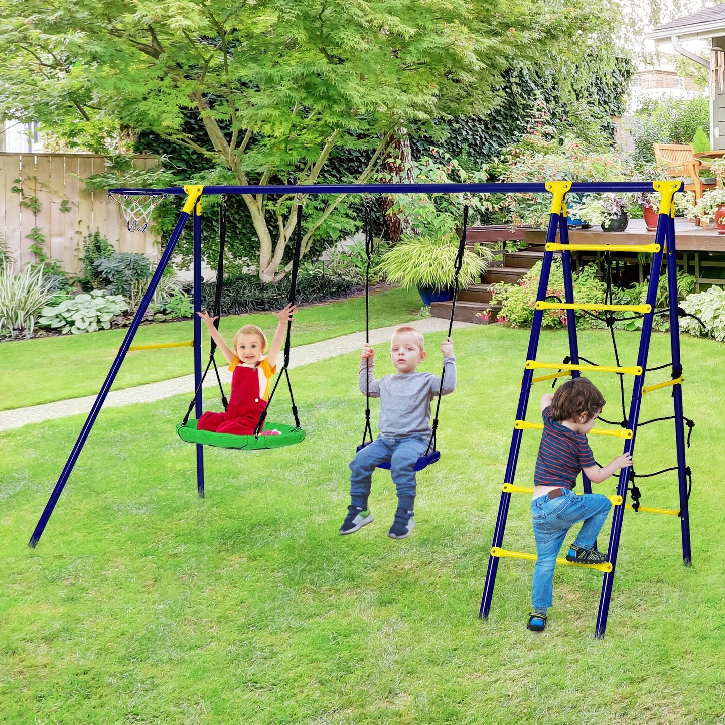 Gbruno 5-In-1 Kids Outdoor Swing Set with A-Shaped Frame