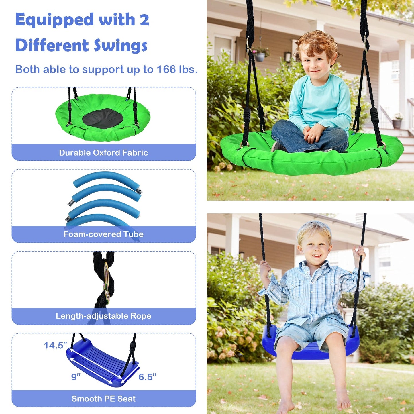 Gbruno 5-In-1 Kids Outdoor Swing Set with A-Shaped Frame