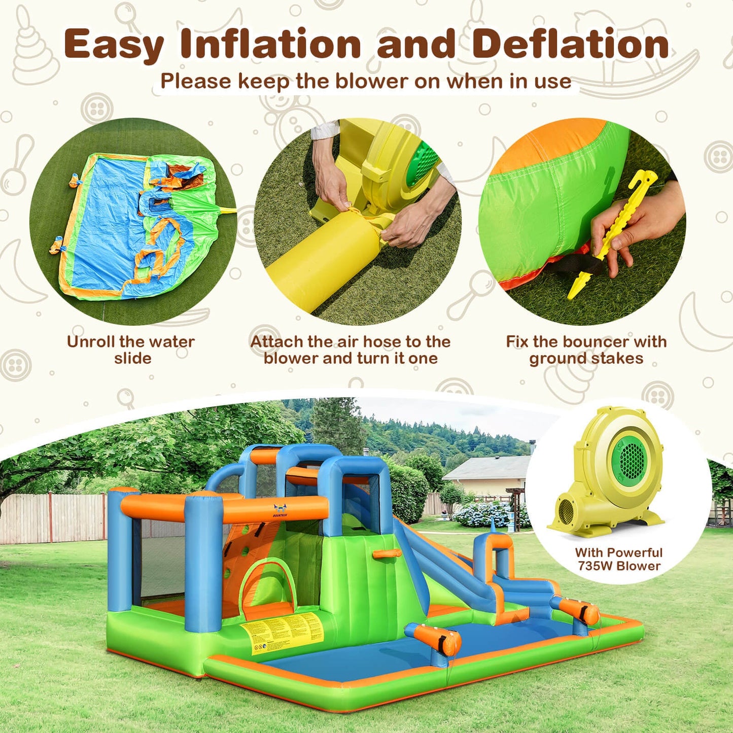 Gbruno 7-in-1 Inflatable Water Park Bouncer with Dual Climbing Walls
