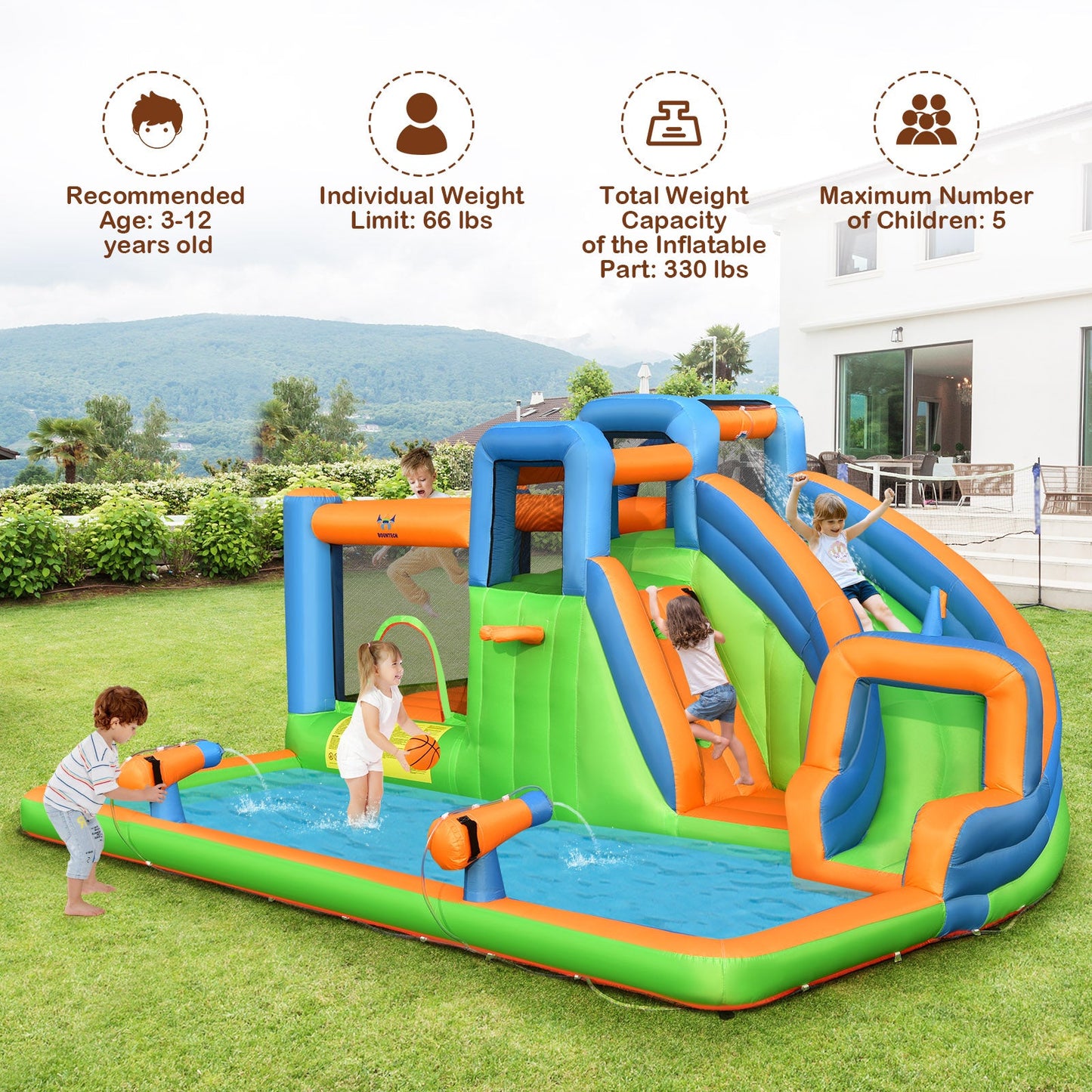 Gbruno 7-in-1 Inflatable Water Park Bouncer with Dual Climbing Walls
