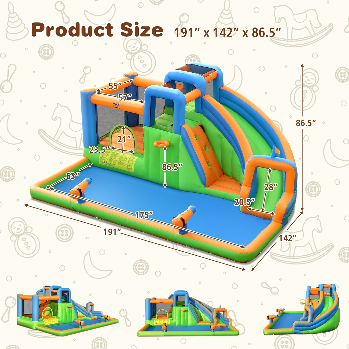 Gbruno 7-in-1 Inflatable Water Park Bouncer with Dual Climbing Walls