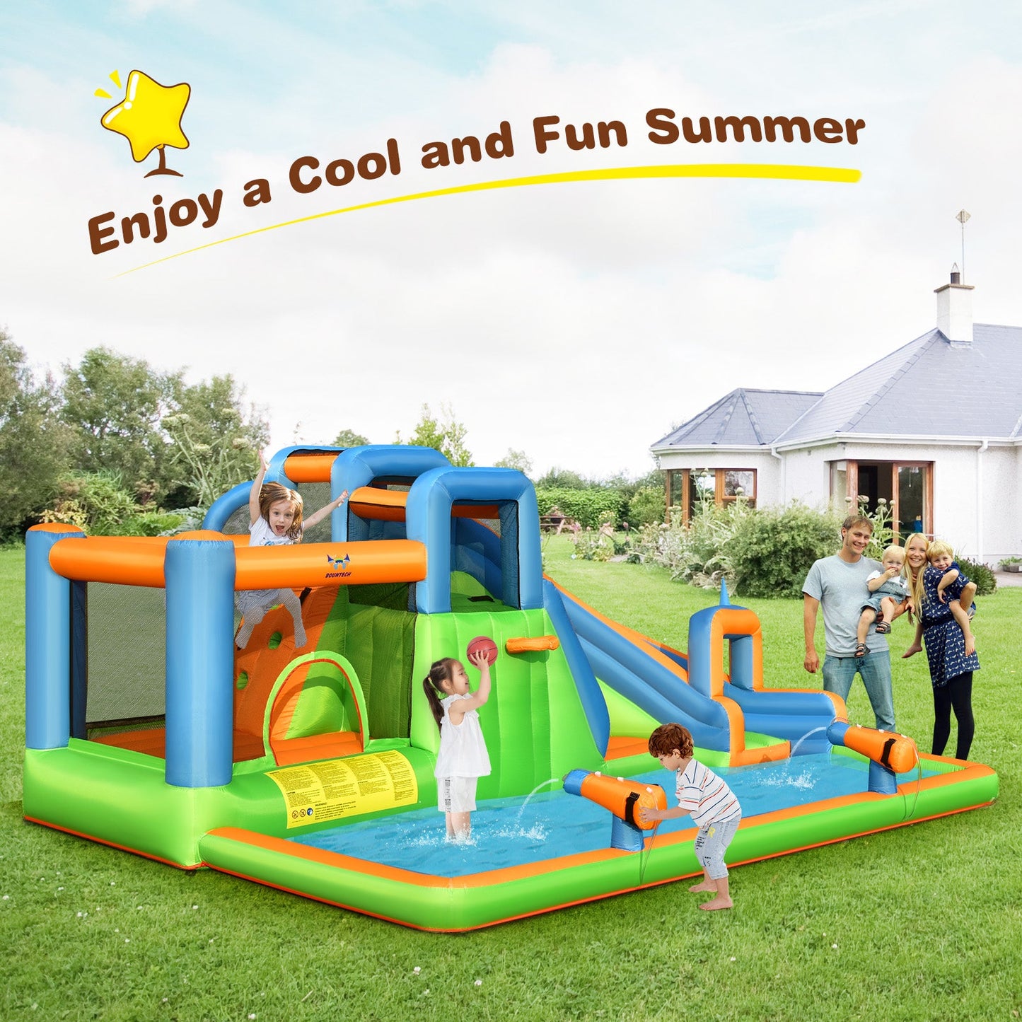 Gbruno 7-in-1 Inflatable Water Park Bouncer with Dual Climbing Walls