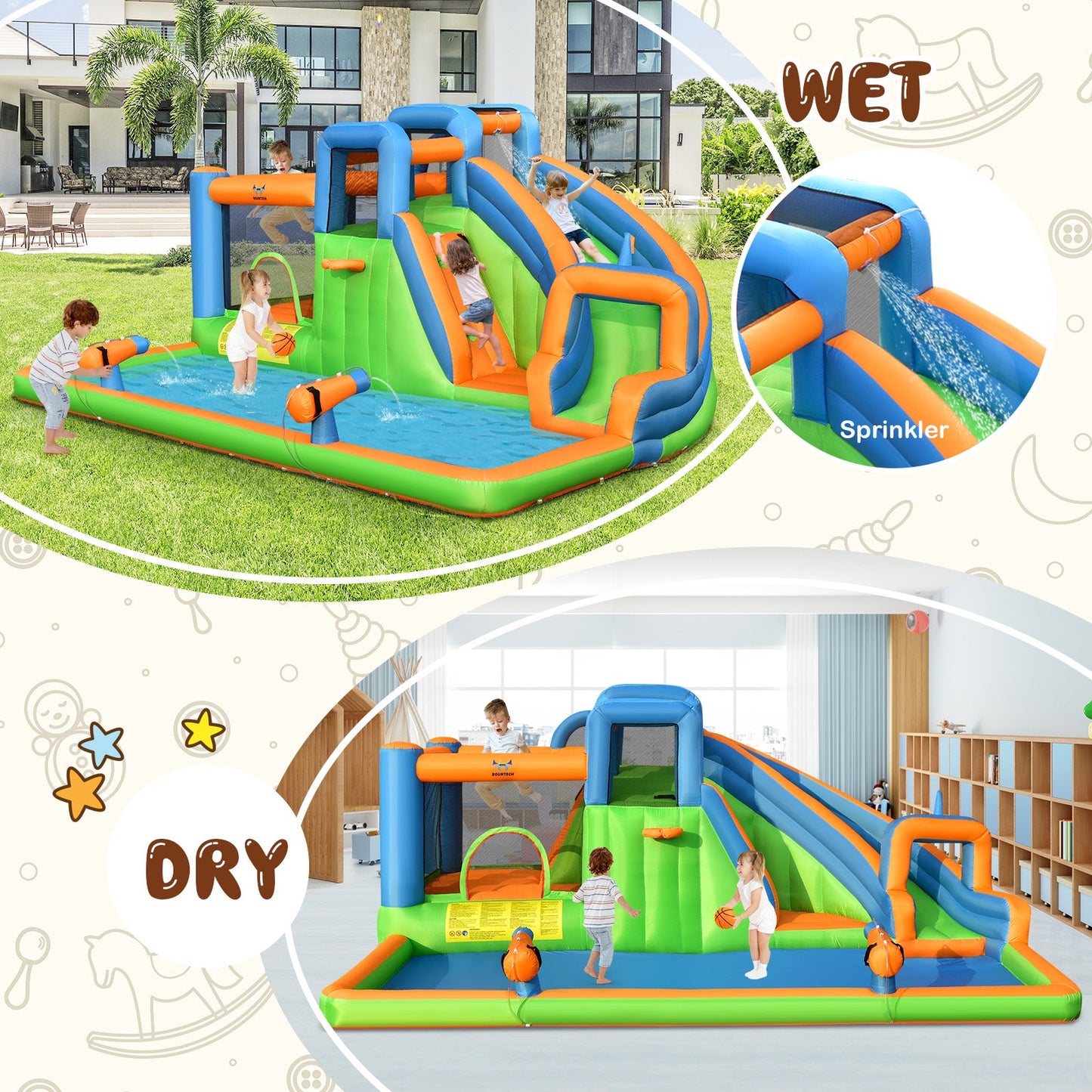 Gbruno 7-in-1 Inflatable Water Park Bouncer with Dual Climbing Walls