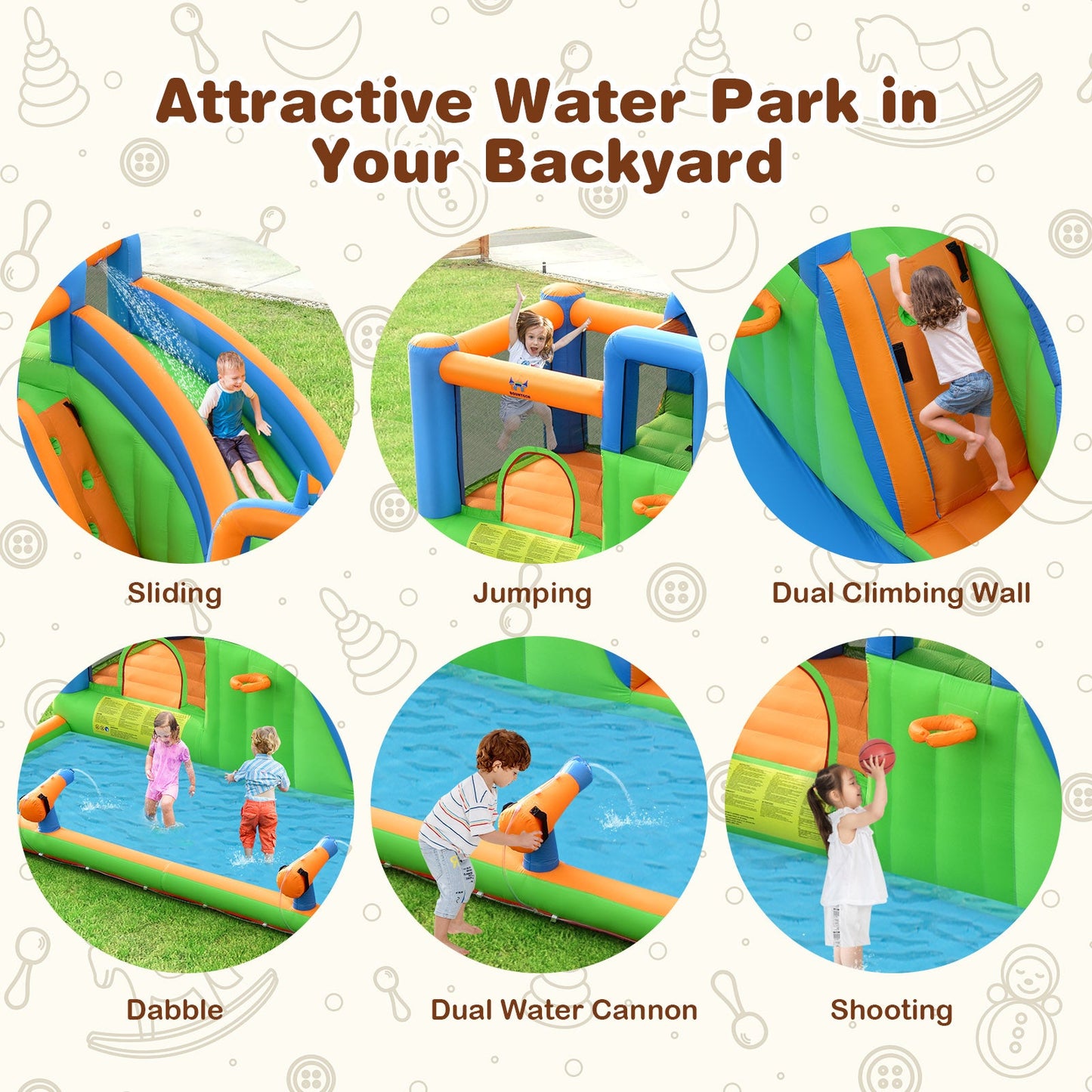 Gbruno 7-in-1 Inflatable Water Park Bouncer with Dual Climbing Walls