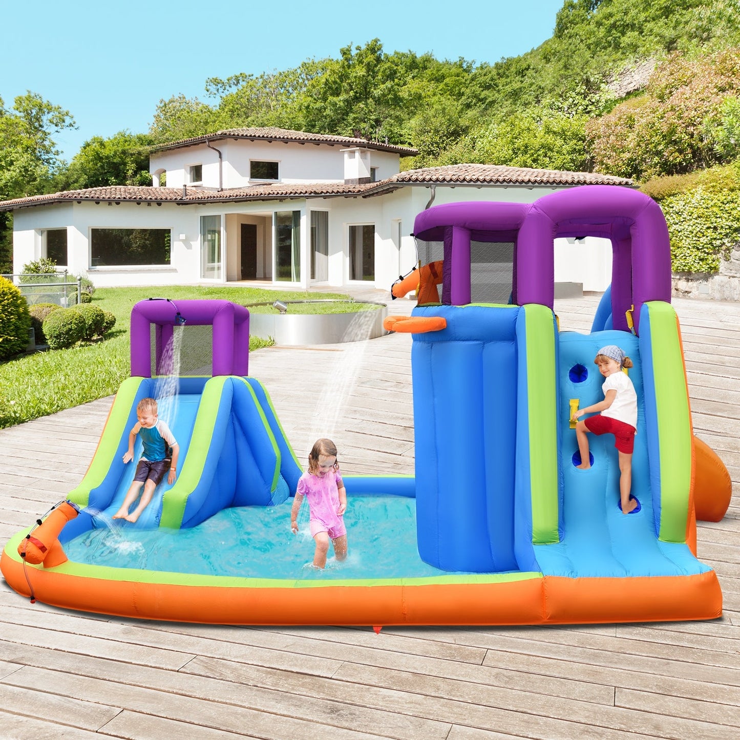 Gbruno 6-in-1 Inflatable Dual Water Slide Bounce House