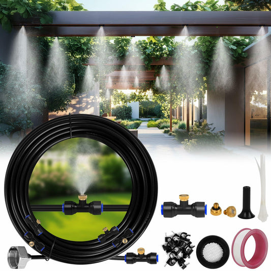 UBYNID 82FT Outdoor Patio Misting System with 21 Brass Nozzles