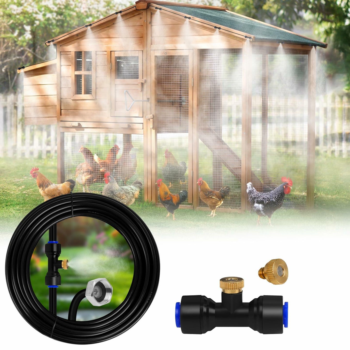 UBYNID 82FT Outdoor Patio Misting System with 21 Brass Nozzles