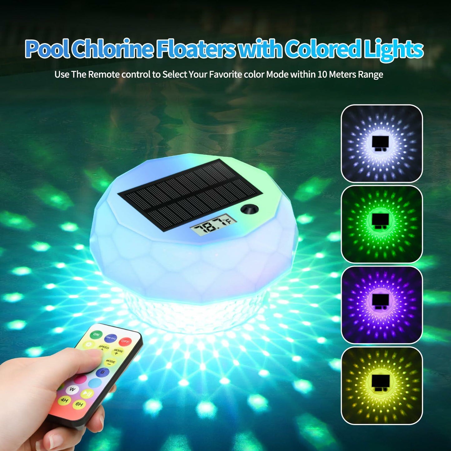 Glarepo Solar-Powered Floating Pool Thermometer with Colorful LCD Display