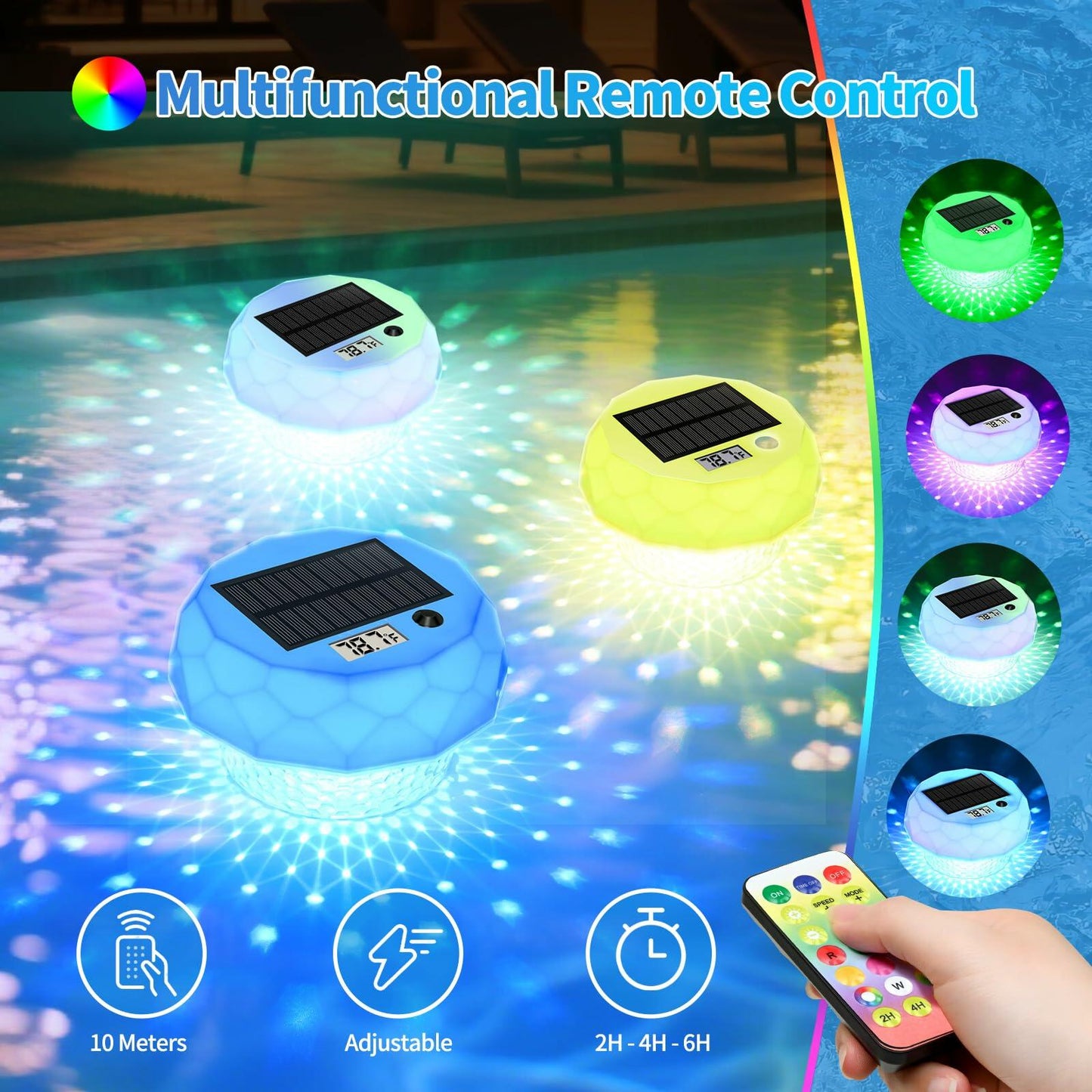 Glarepo Solar-Powered Floating Pool Thermometer with Colorful LCD Display