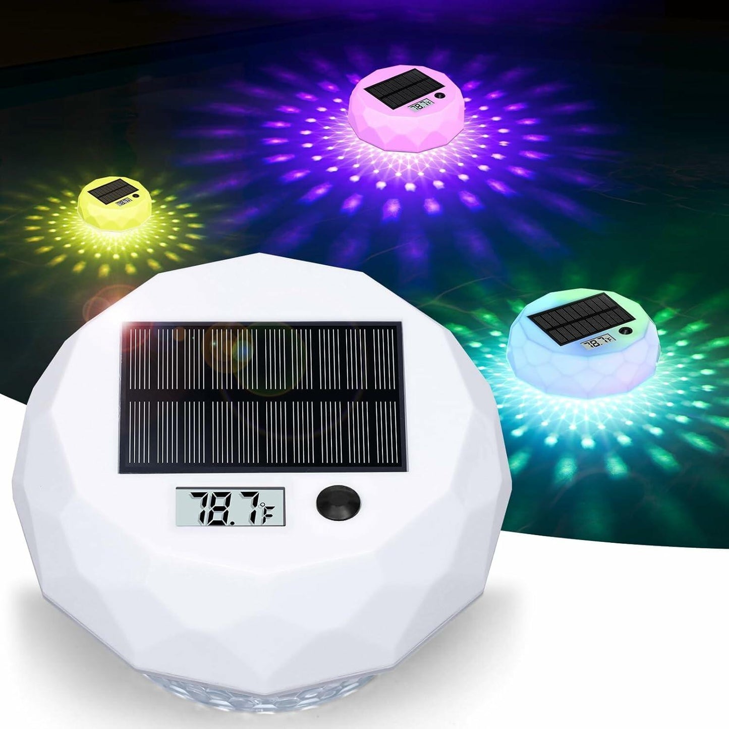 Glarepo Solar-Powered Floating Pool Thermometer with Colorful LCD Display