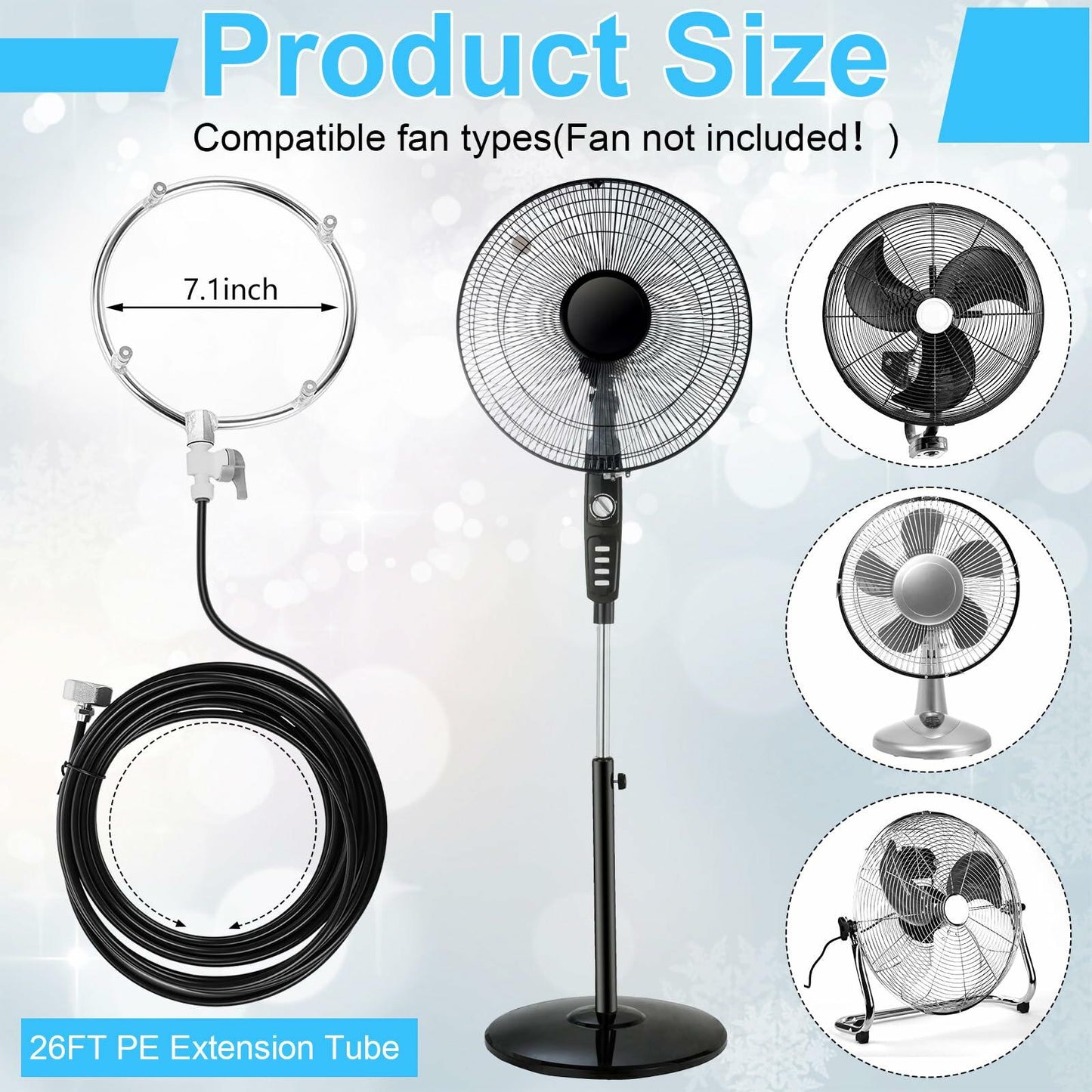 Reallnaive Stainless Steel Misting Fan Kit with 26ft Brass Nozzle Line