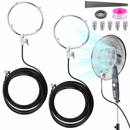 Reallnaive Stainless Steel Misting Fan Kit with 26ft Brass Nozzle Line