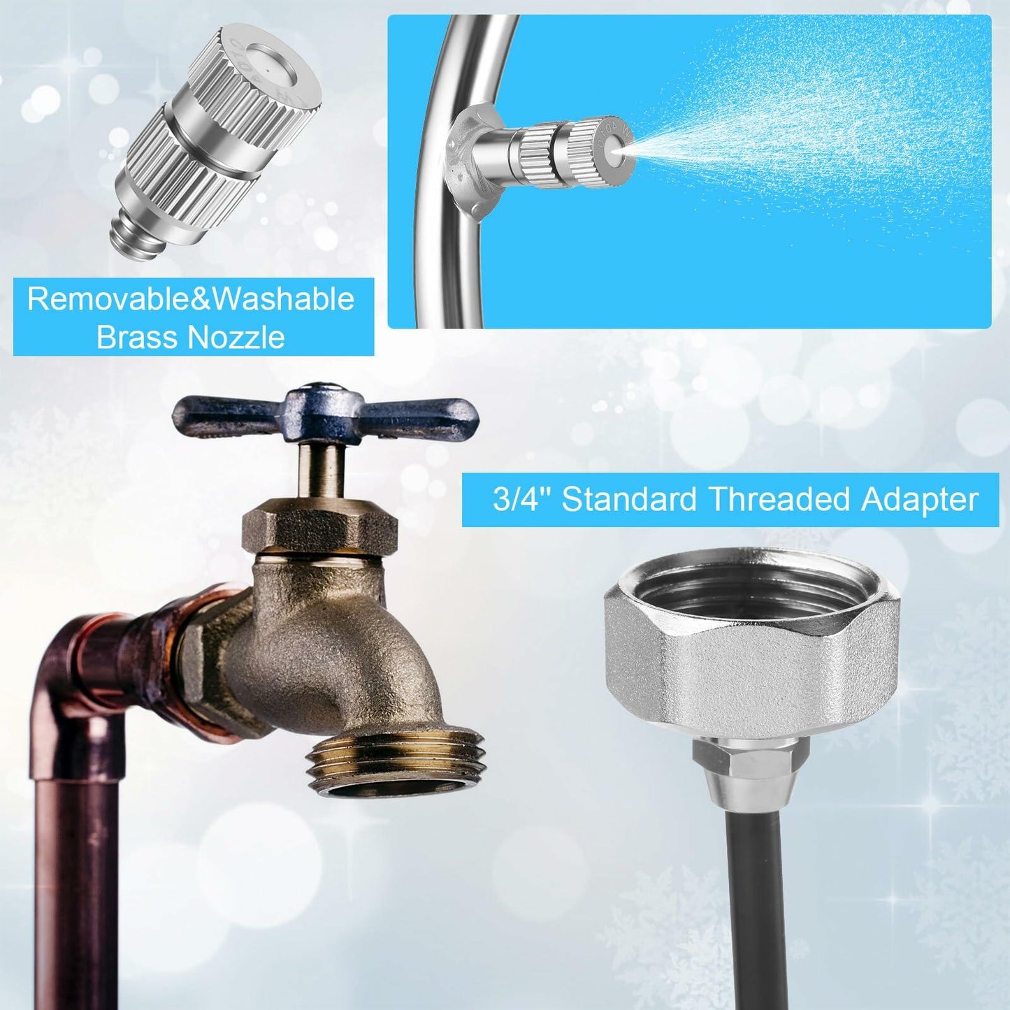Reallnaive Stainless Steel Misting Fan Kit with 26ft Brass Nozzle Line