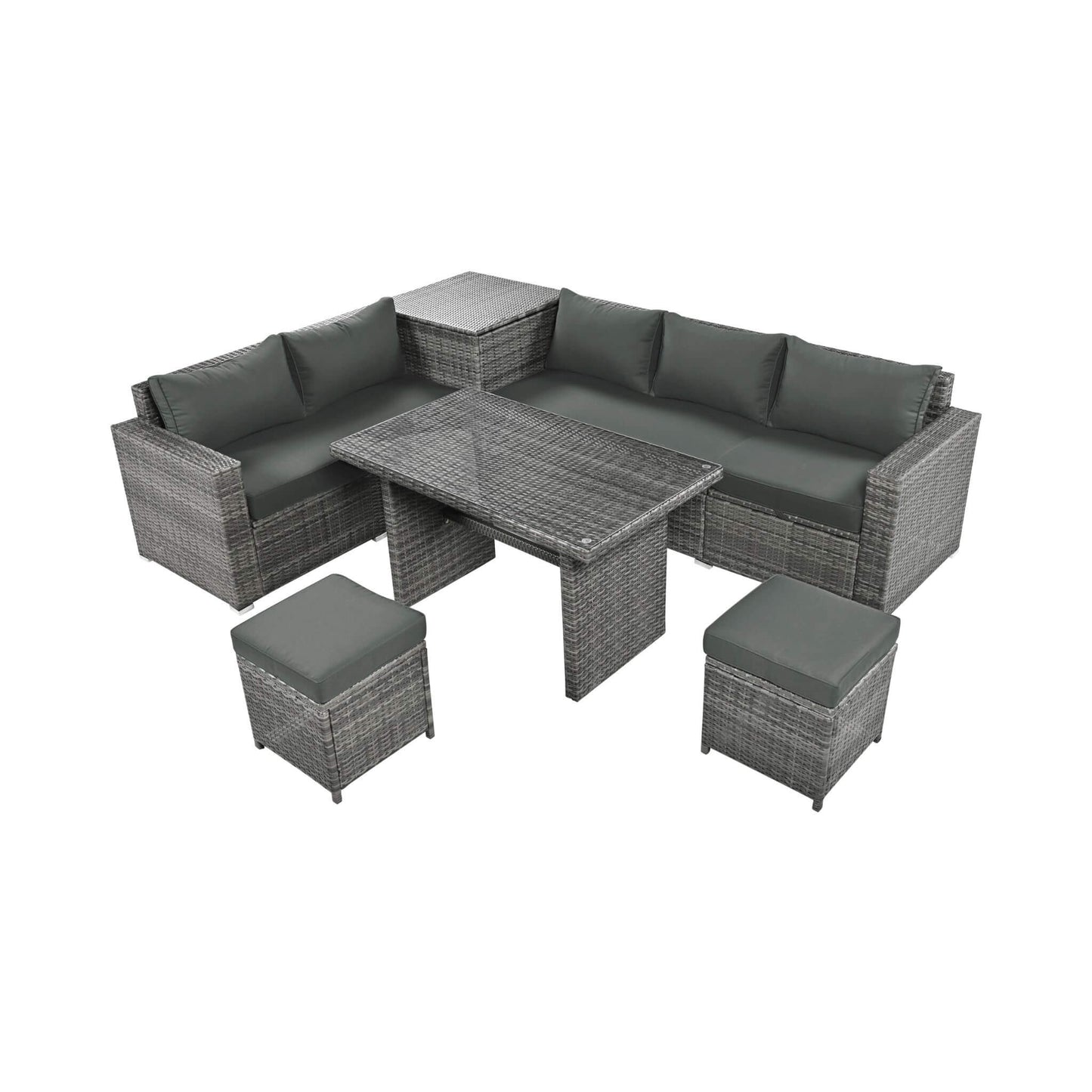 Alora Outdoor 6-Piece All-Weather PE Rattan Sofa Set With Adjustable Seat, Storage Box, Removable Covers, And Tempered Glass Table Top (SAK37221)