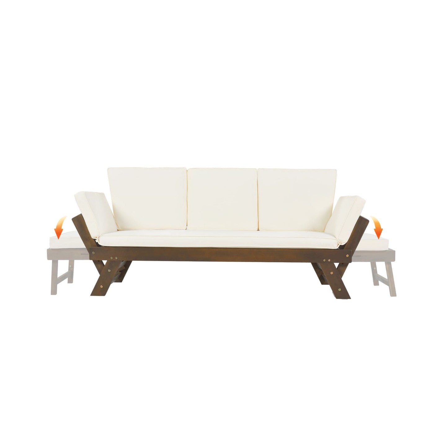 Adjustable Wooden Patio Daybed Sofa with Cushions
