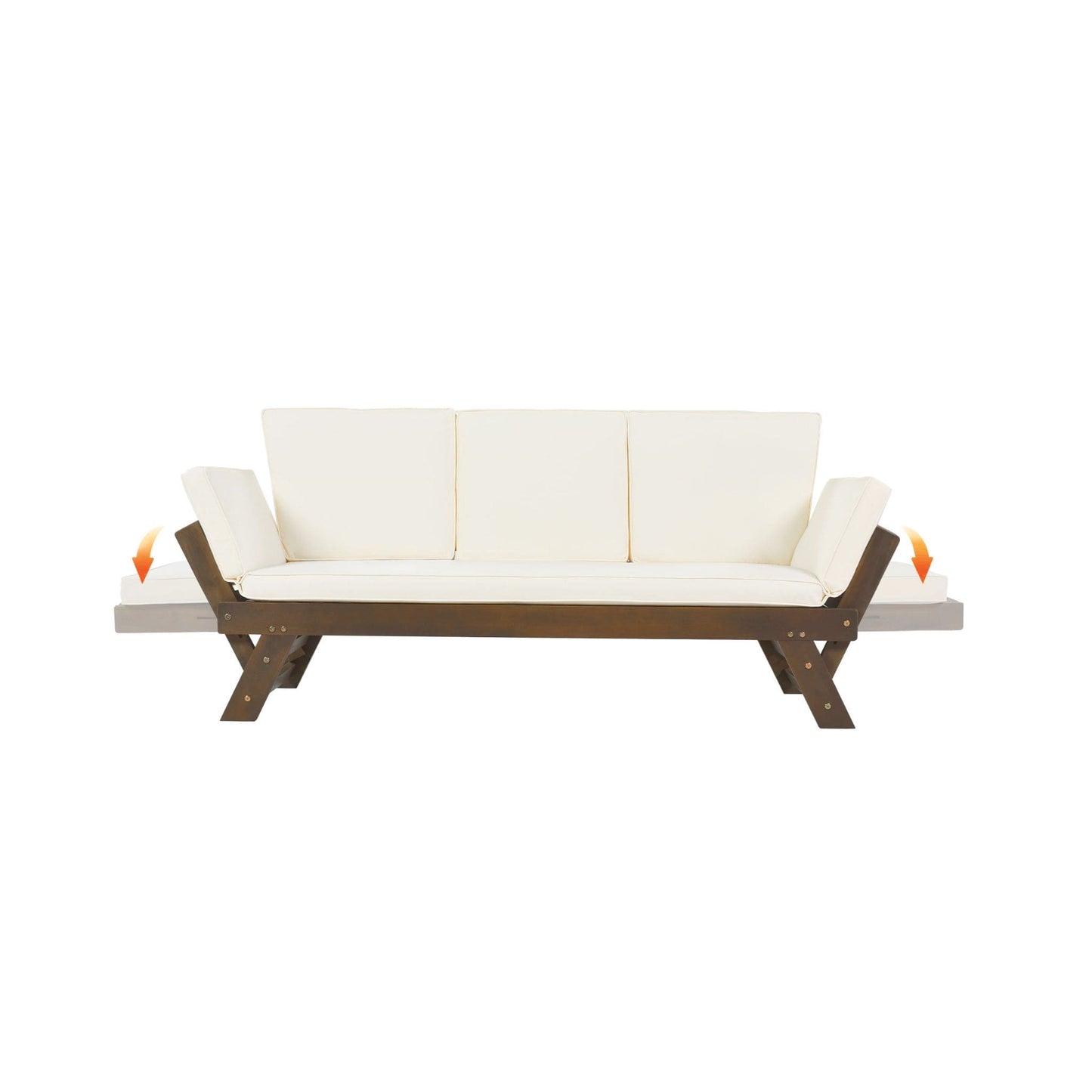 Adjustable Wooden Patio Daybed Sofa with Cushions