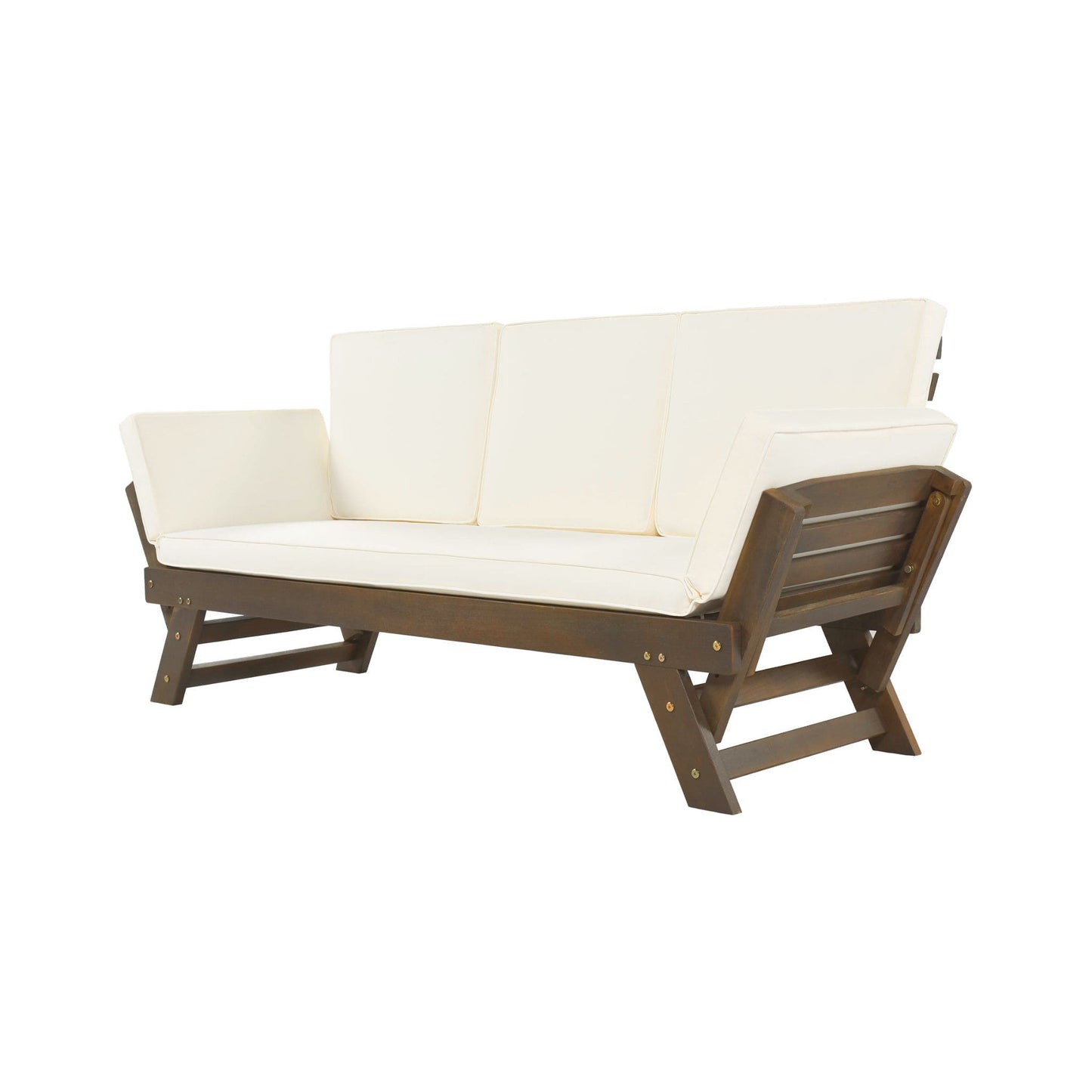 Adjustable Wooden Patio Daybed Sofa with Cushions