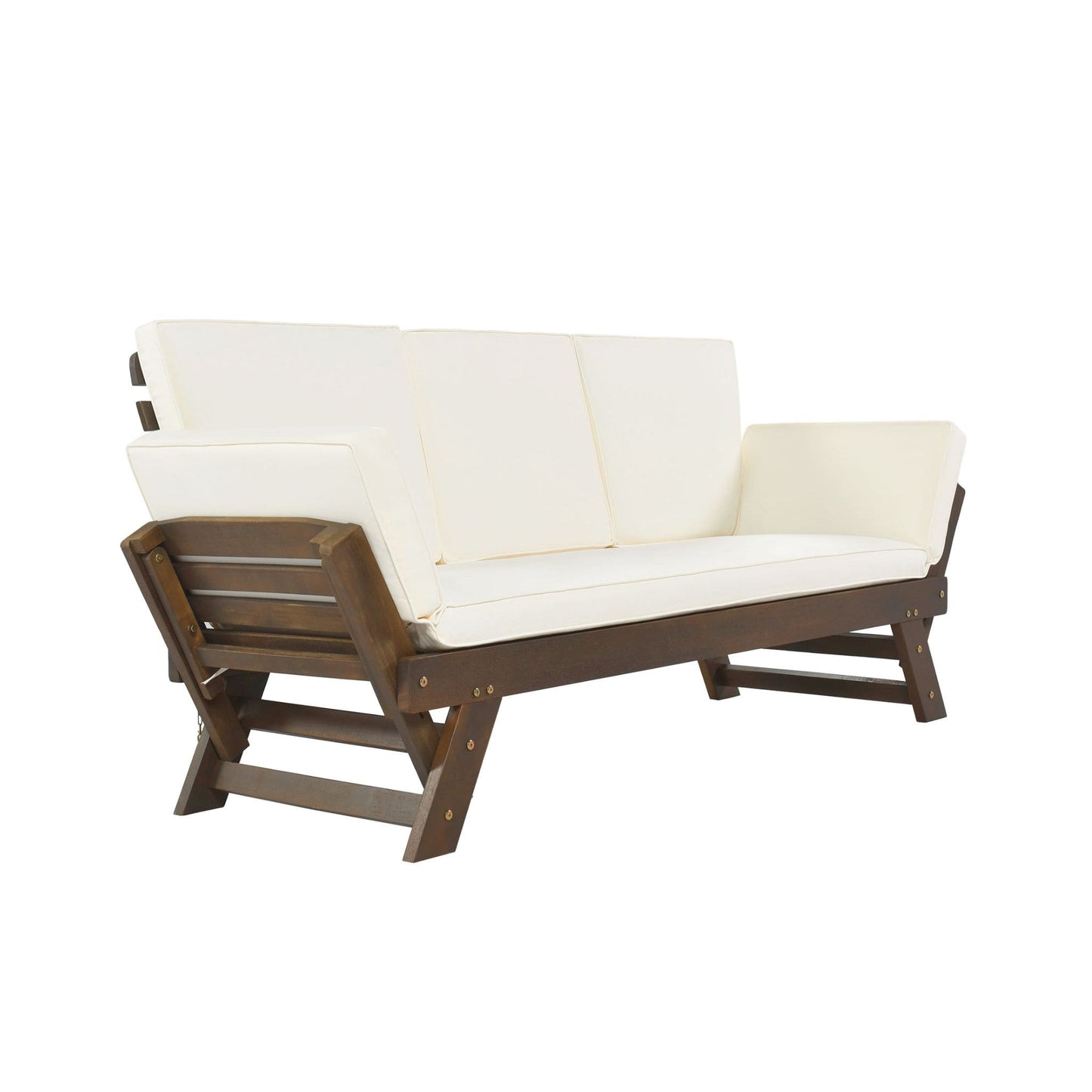 Adjustable Wooden Patio Daybed Sofa with Cushions