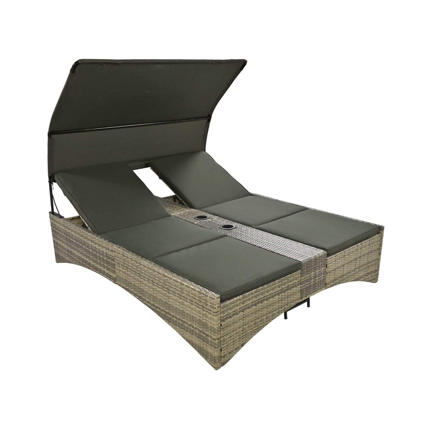 Outdoor Luxury Rattan Daybed with Canopy and Storage