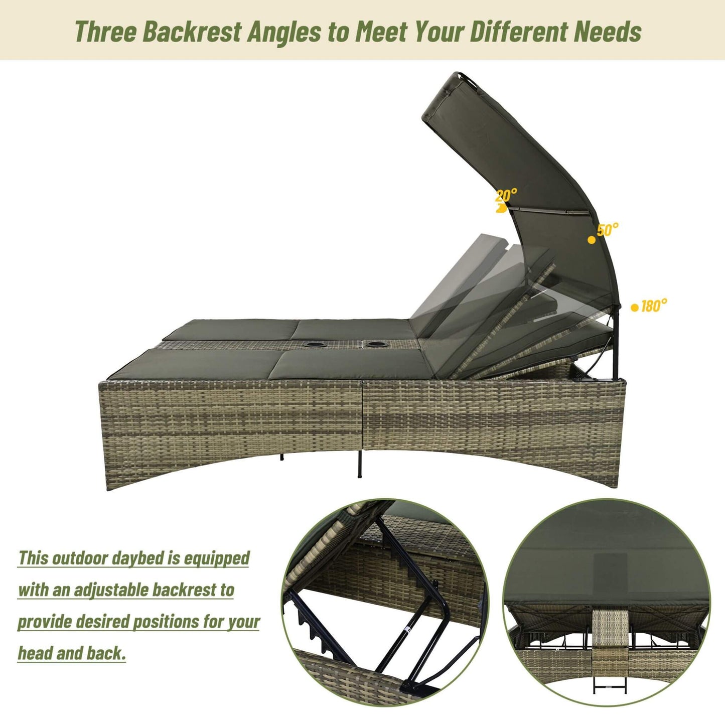 Outdoor Luxury Rattan Daybed with Canopy and Storage