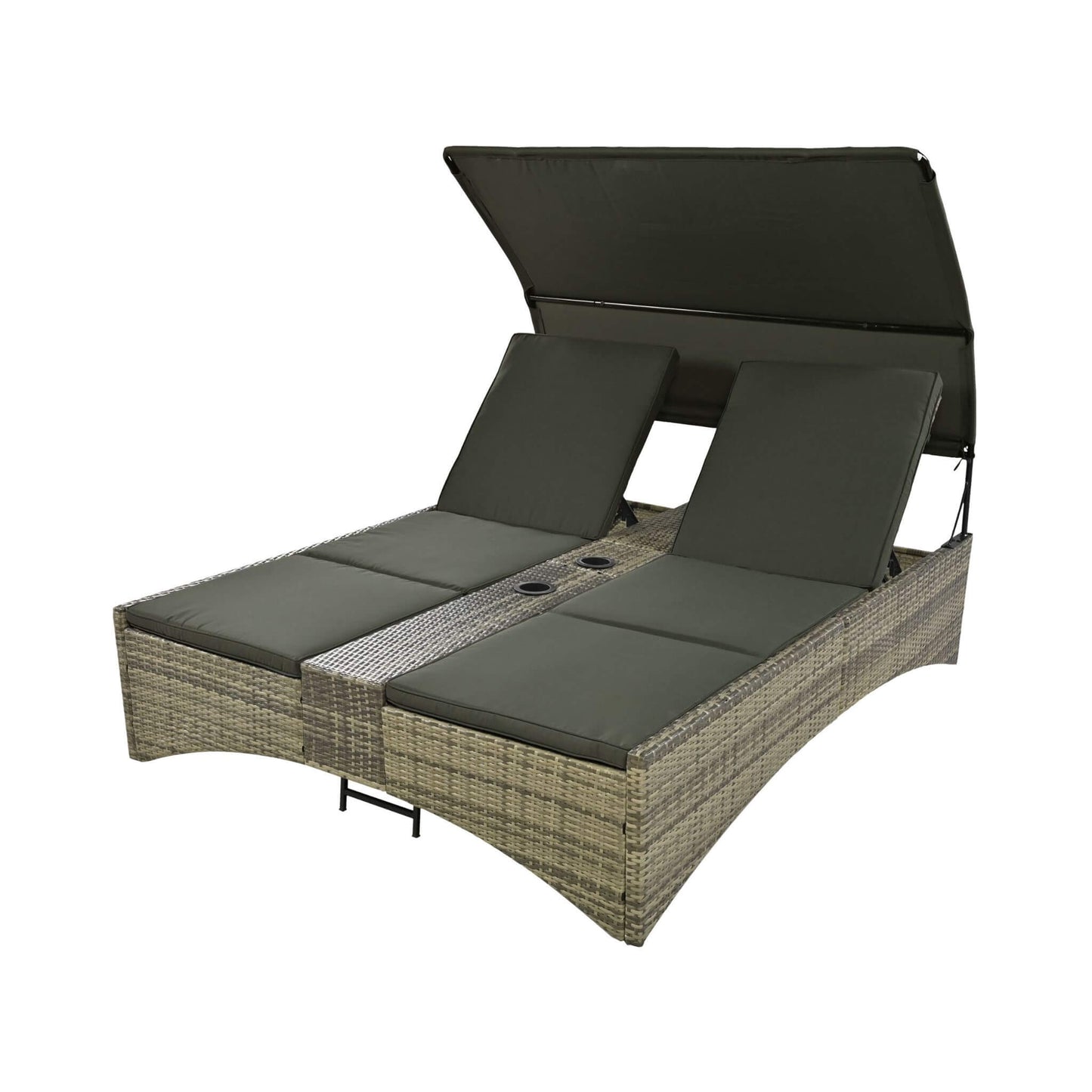 Outdoor Luxury Rattan Daybed with Canopy and Storage