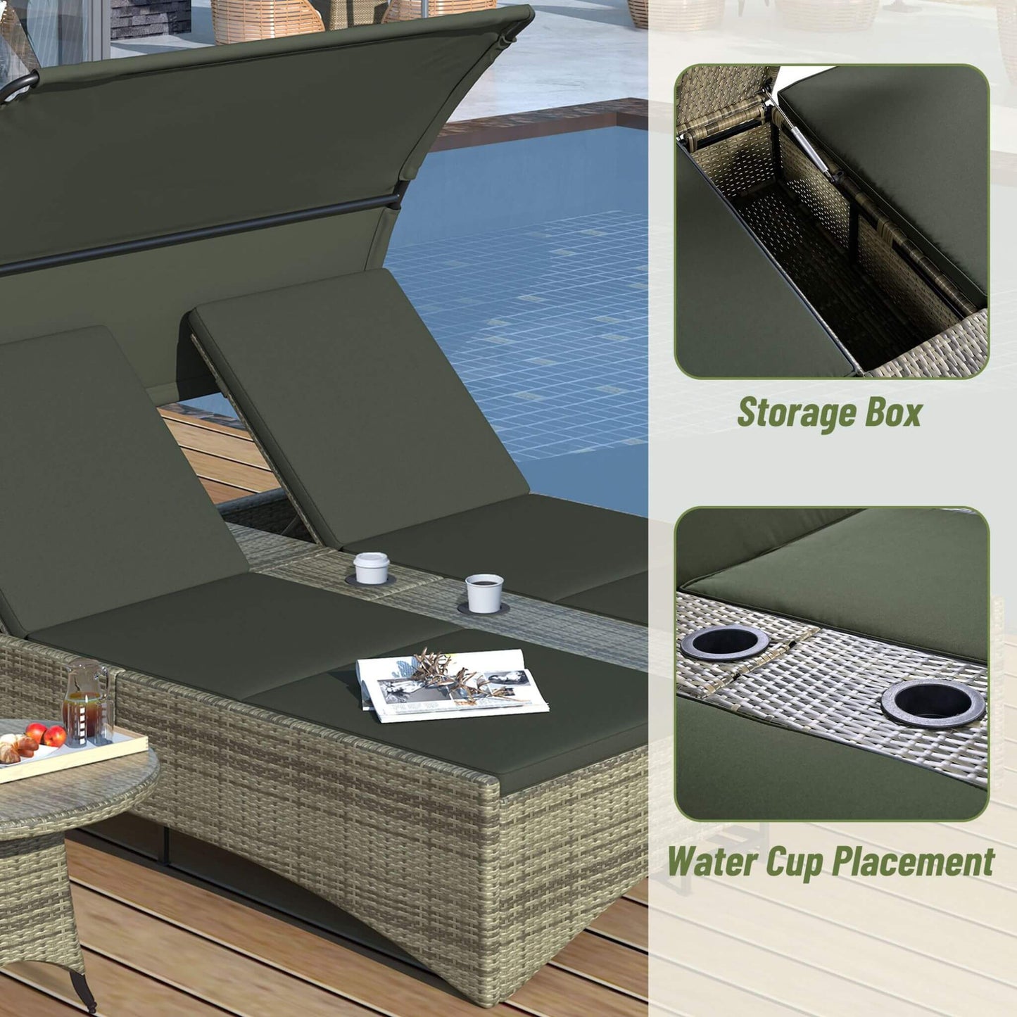 Outdoor Luxury Rattan Daybed with Canopy and Storage