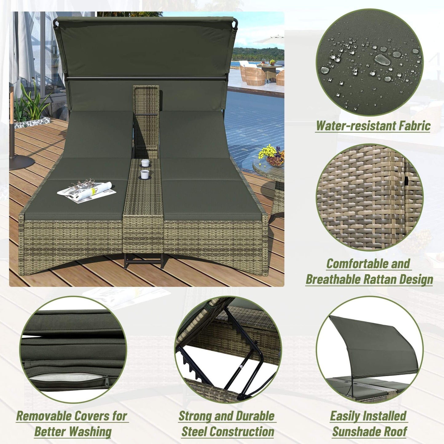 Outdoor Luxury Rattan Daybed with Canopy and Storage