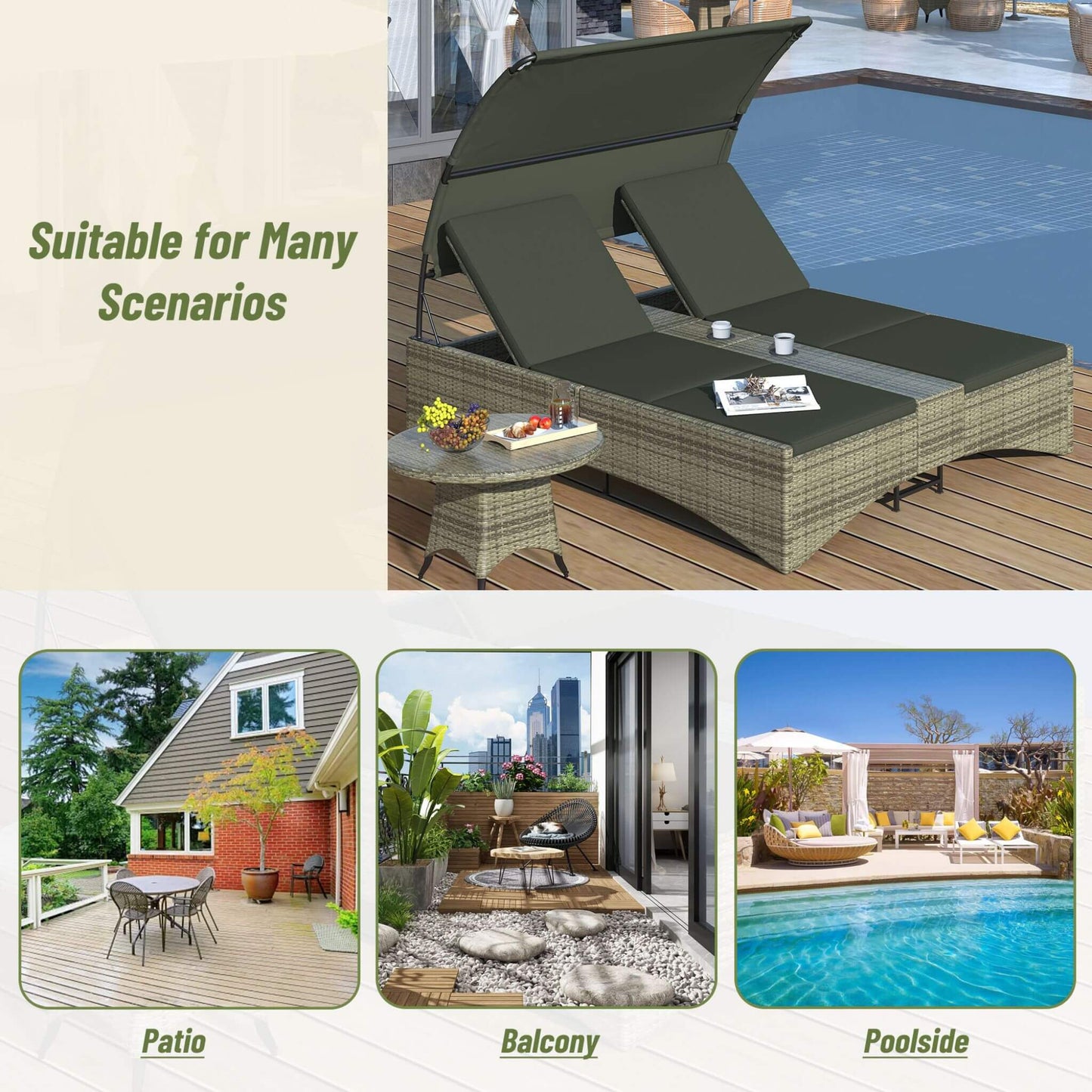 Outdoor Luxury Rattan Daybed with Canopy and Storage