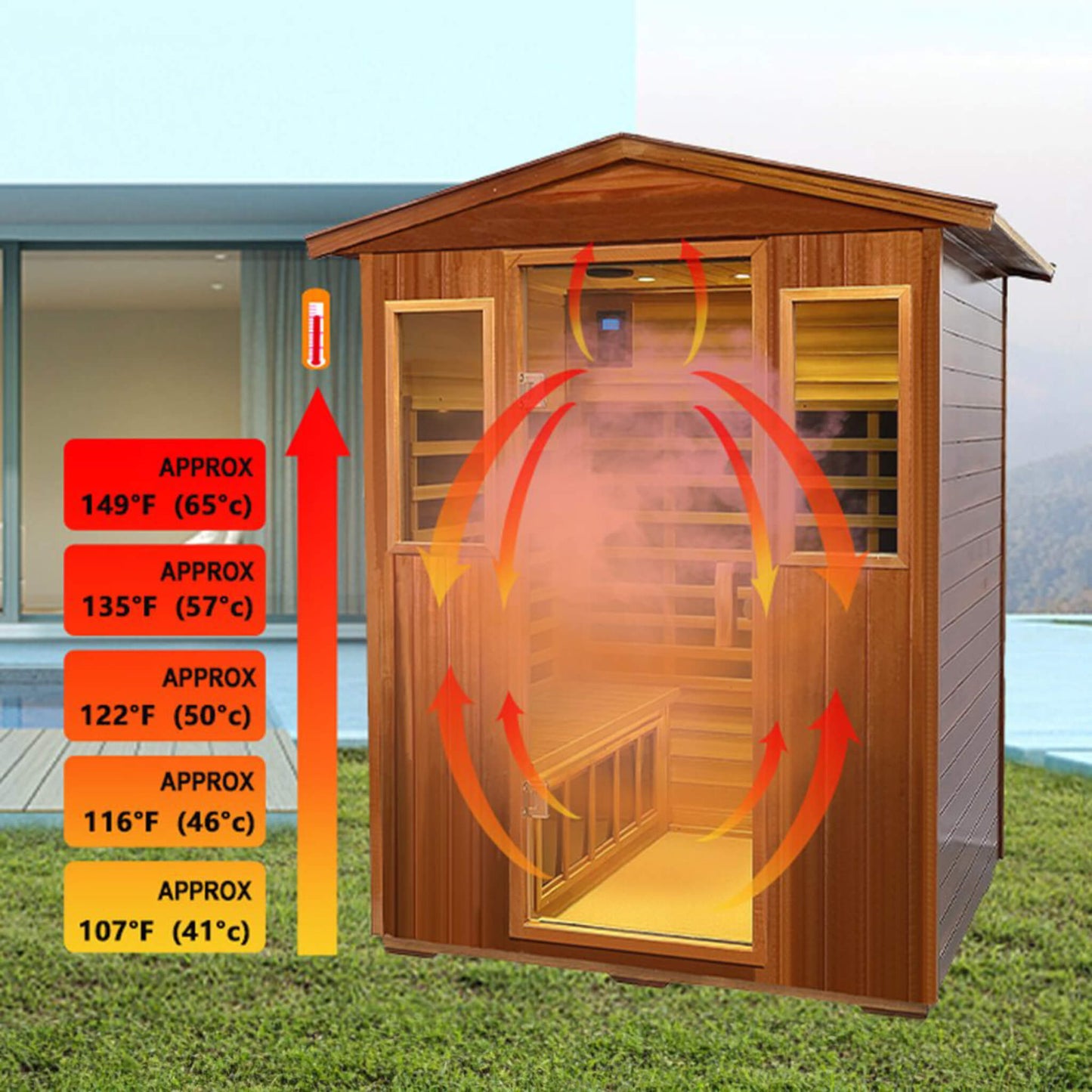 Premium Valois 4-Person Luxury Low EMF Outdoor FAR Infrared Sauna with Bluetooth Audio