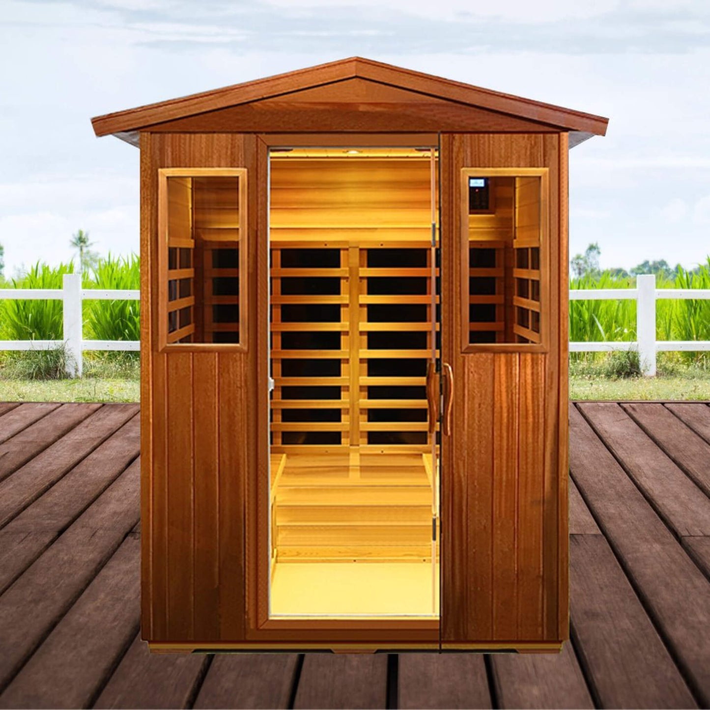 Premium Valois 4-Person Luxury Low EMF Outdoor FAR Infrared Sauna with Bluetooth Audio