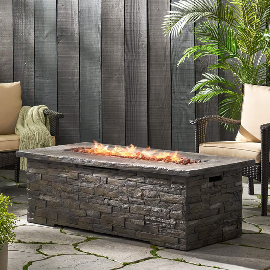 Alora Premium 56" Outdoor Rectangular Concrete Propane Fire Pit W/ Faux Stone Pattern, 50K BTU (SAK31845)