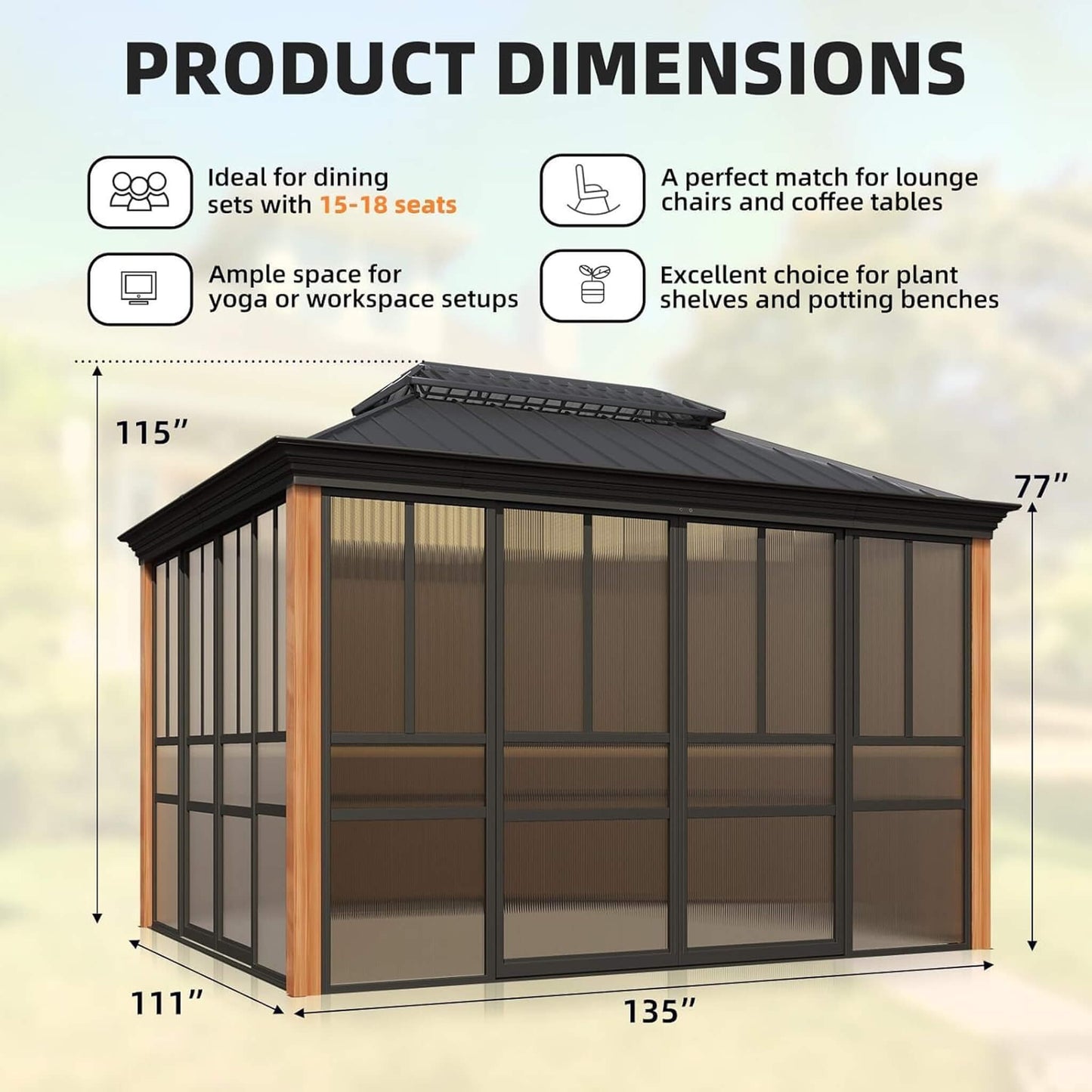 Solstice All-Season Outdoor Wood Grain Sunroom with Sliding Doors