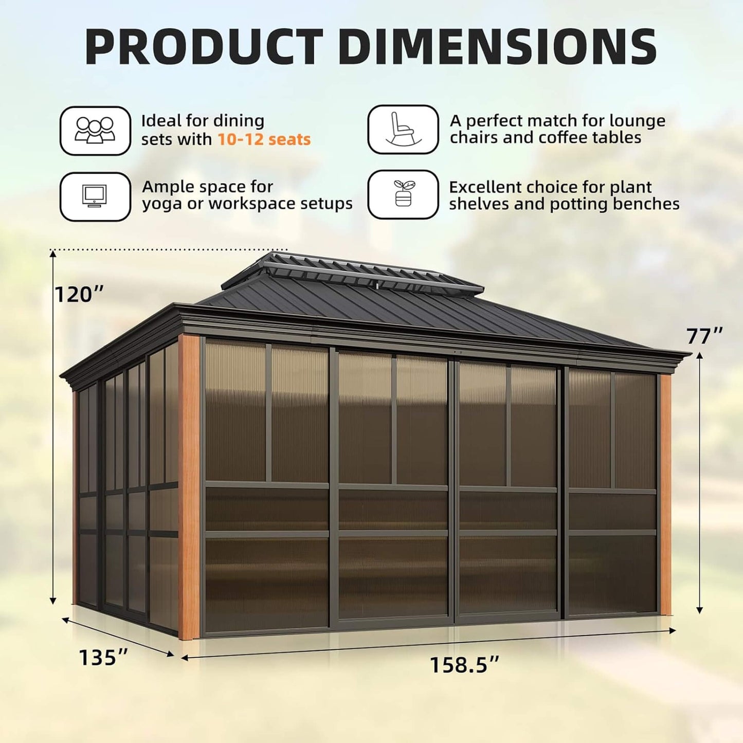 Solstice All-Season Outdoor Wood Grain Sunroom with Sliding Doors