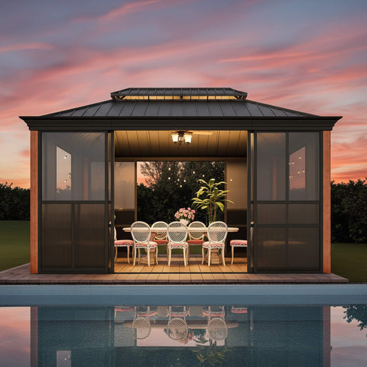 Alora Solstice Premium All-Season Outdoor Wood Grain Sunroom With Sliding Doors And Double Top Roof (SAK58317)