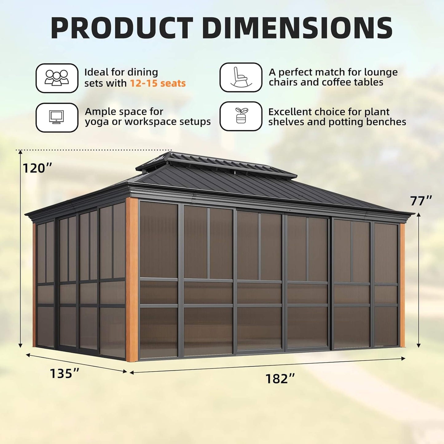 Solstice All-Season Outdoor Wood Grain Sunroom with Sliding Doors