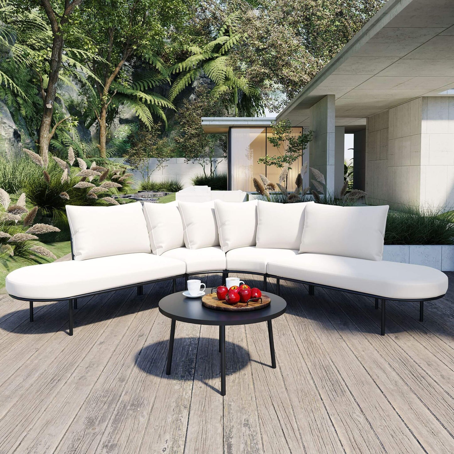 Premium Half-Moon Curved 6-Person Outdoor Sofa Set with Coffee Table