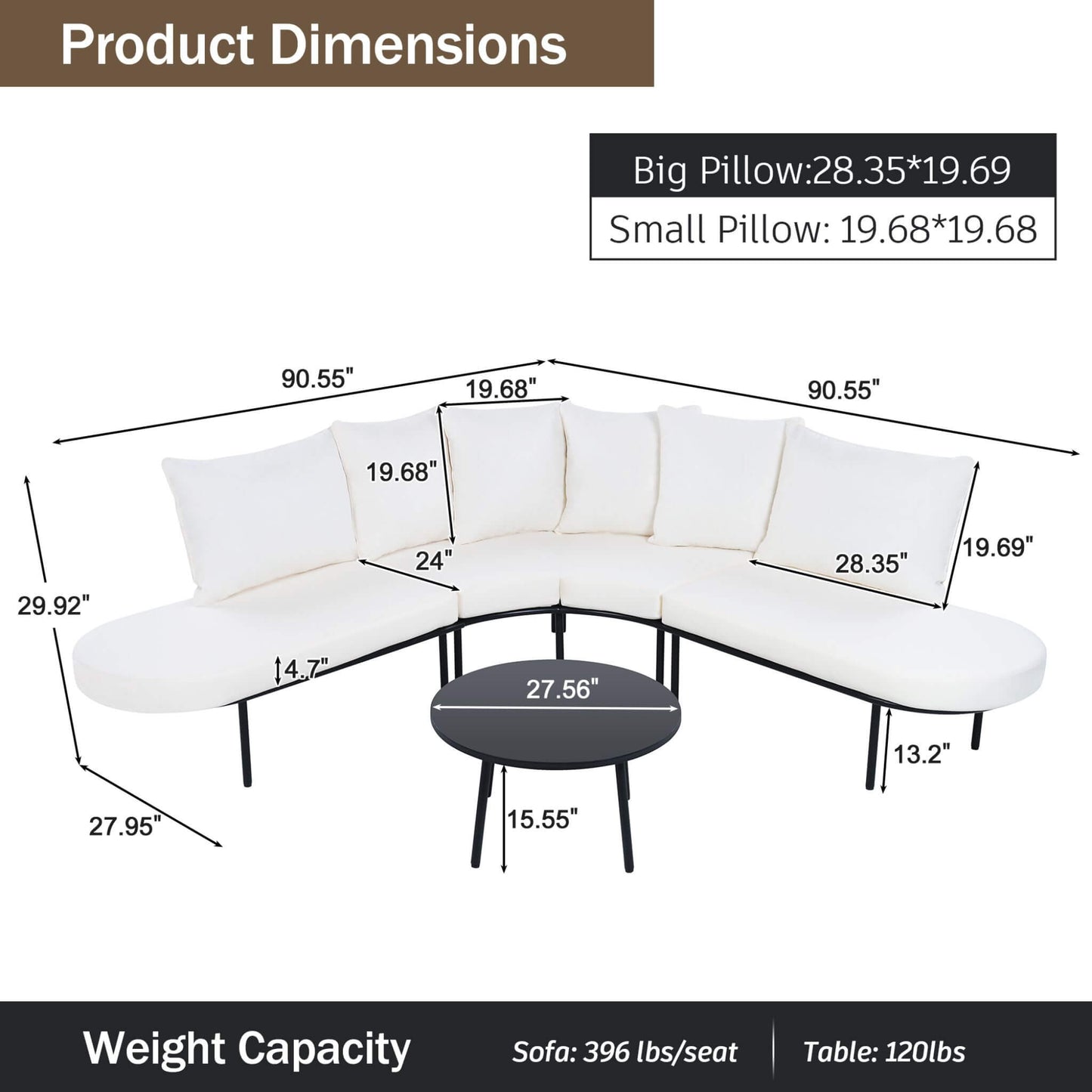 Premium Half-Moon Curved 6-Person Outdoor Sofa Set with Coffee Table