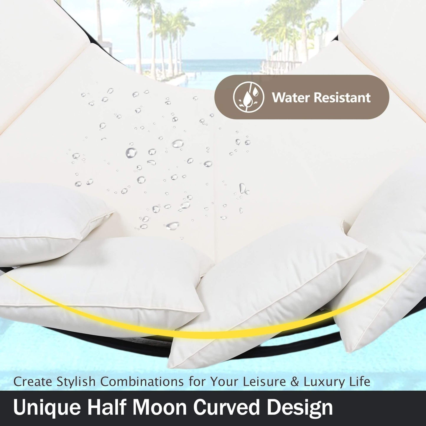 Premium Half-Moon Curved 6-Person Outdoor Sofa Set with Coffee Table