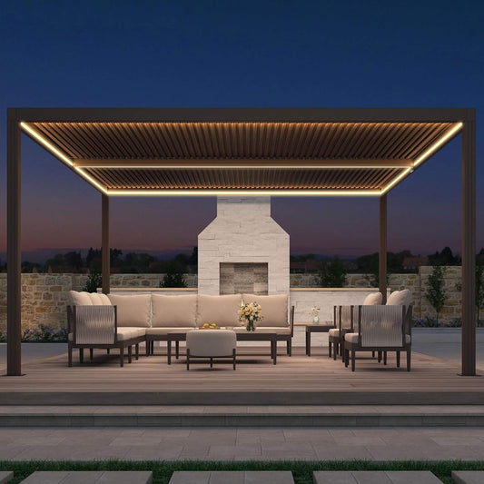 Alora Premium Outdoor Aluminum Louvered Patio Pergola With LED Lights [PERGOLA ONLY] (SAK24896)