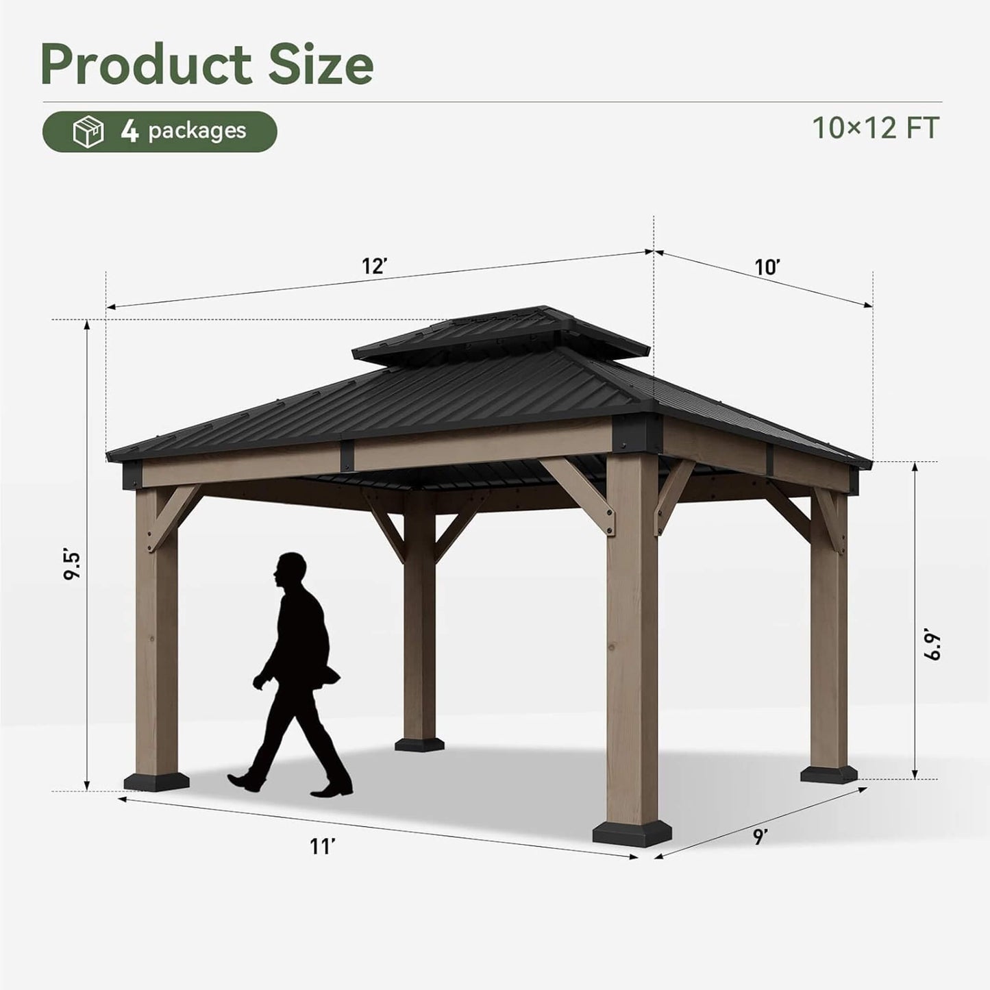 Alora Premium Outdoor Cedar Wood Galvanized Steel Hardtop Gazebo (SAK23907)