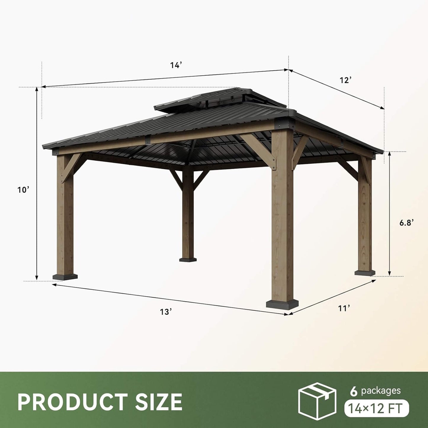 Alora Premium Outdoor Cedar Wood Galvanized Steel Hardtop Gazebo (SAK23907)