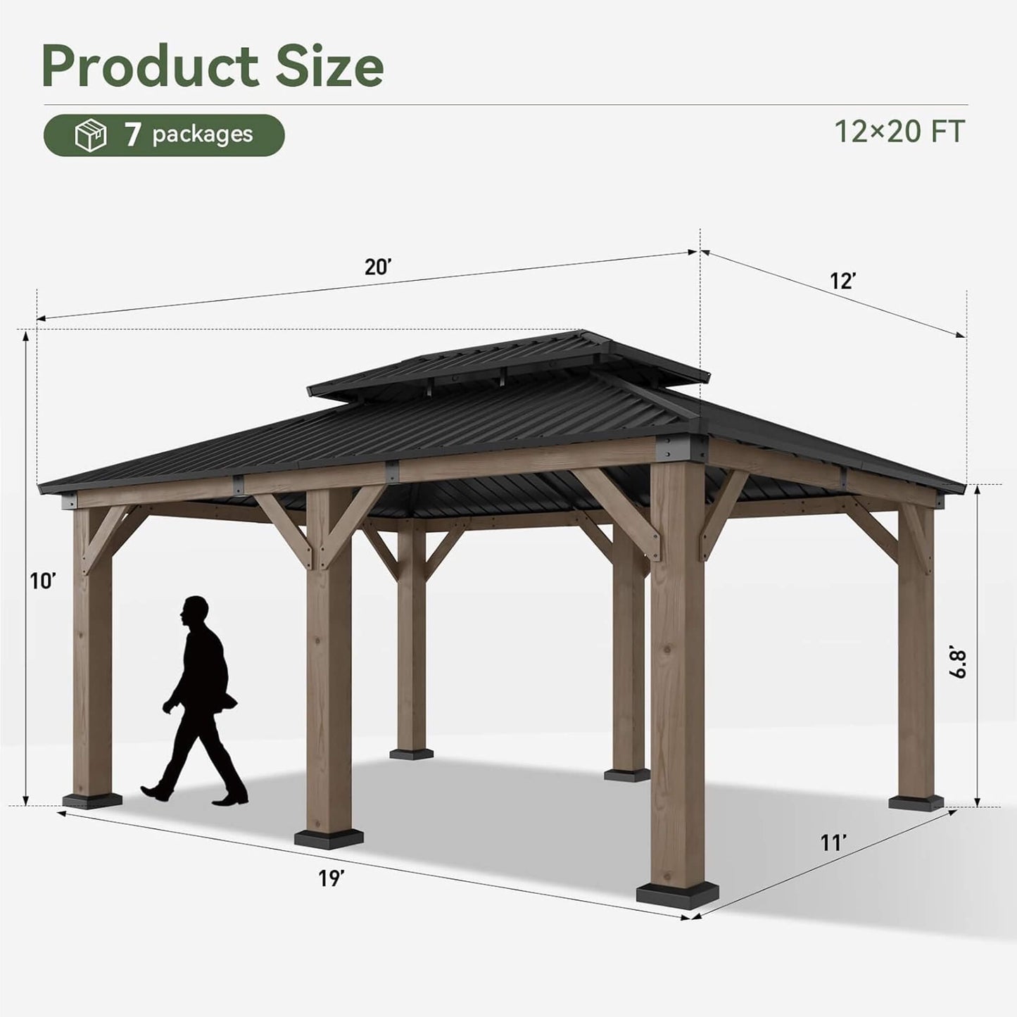 Alora Premium Outdoor Cedar Wood Galvanized Steel Hardtop Gazebo (SAK23907)