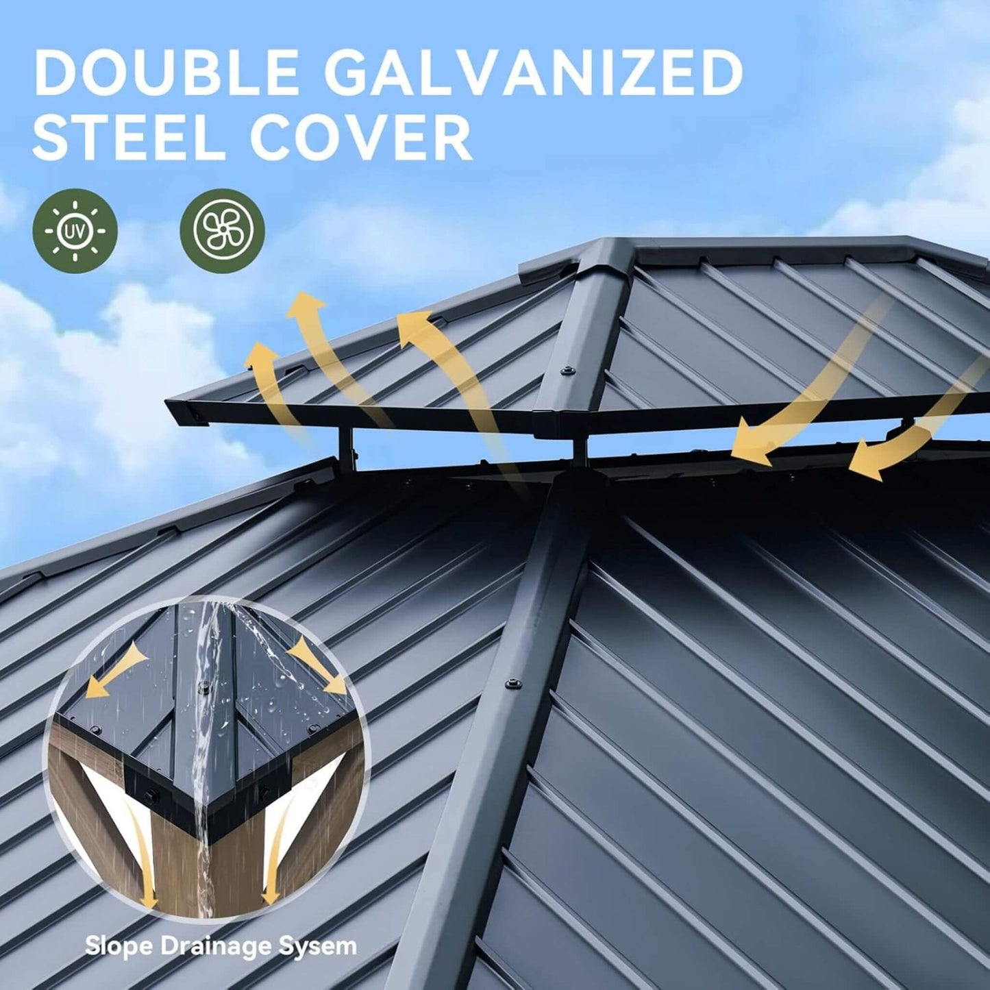 Alora Premium Outdoor Cedar Wood Galvanized Steel Hardtop Gazebo (SAK23907)