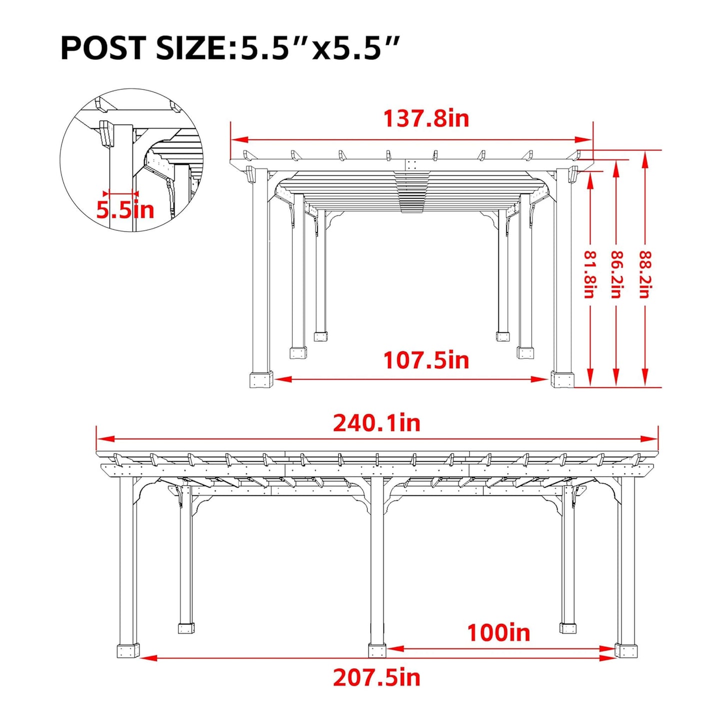 Alora Premium Outdoor Cedar Wood Pergola With Slatted Roof (SAK87024)