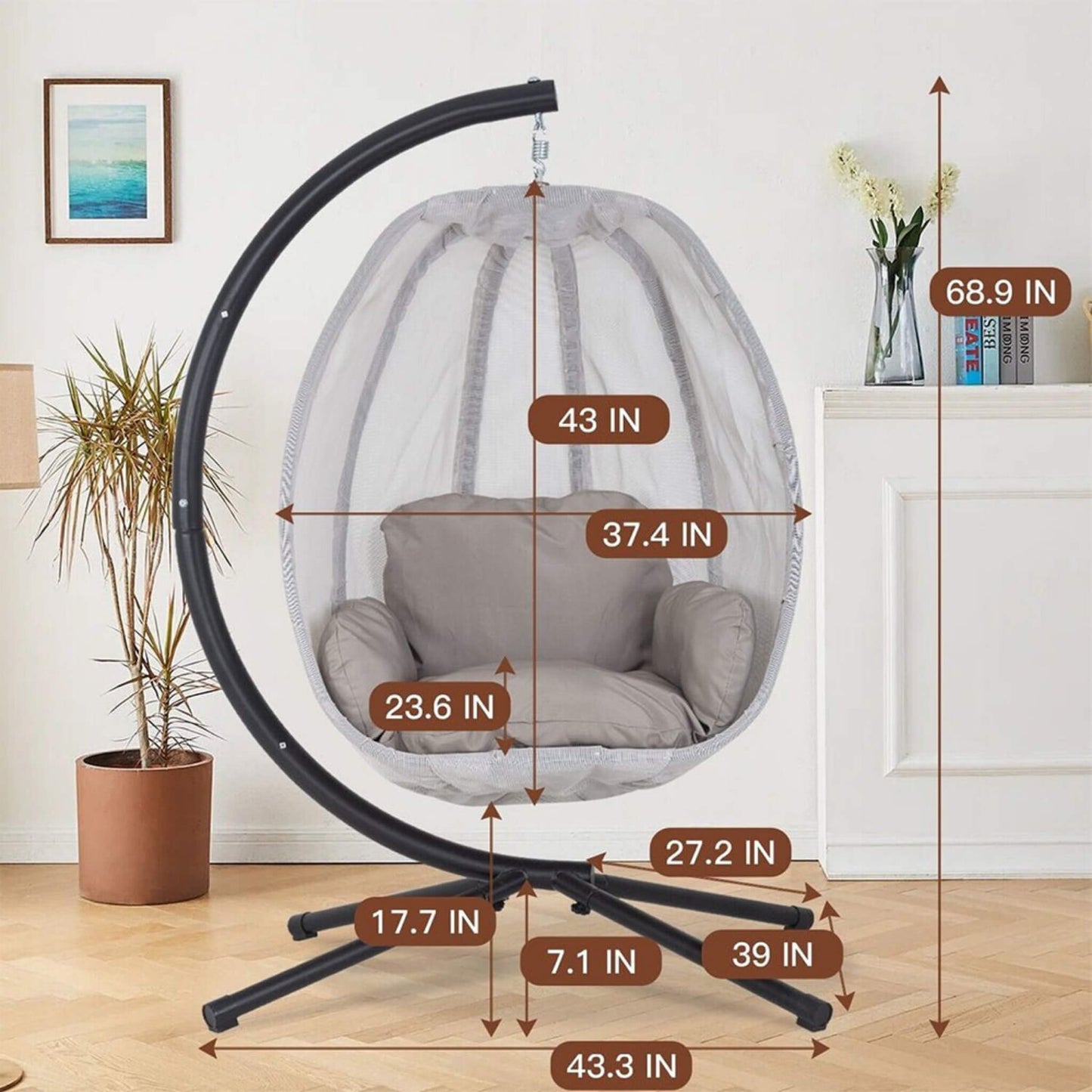 Alora Premium 70-Inch Outdoor Hammock Egg Swing Chair with Stand