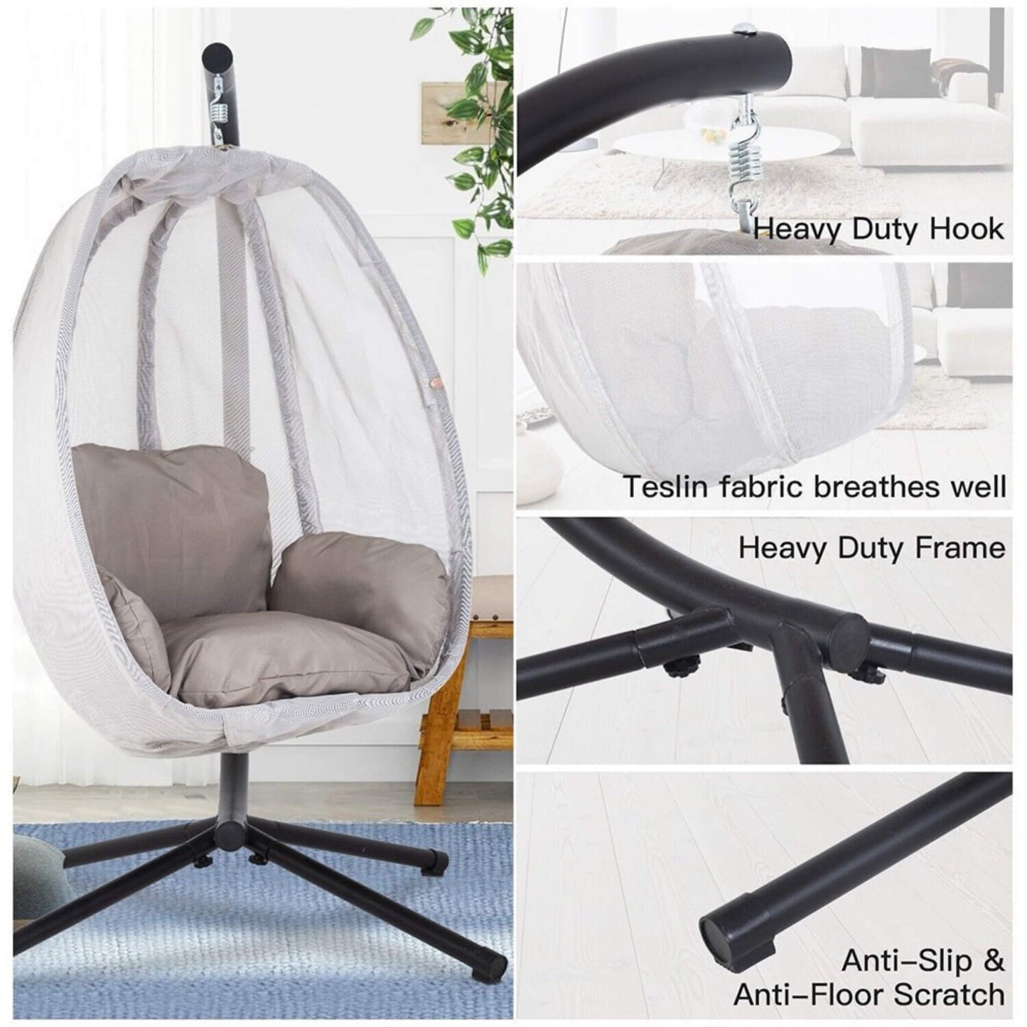 Alora Premium 70-Inch Outdoor Hammock Egg Swing Chair with Stand