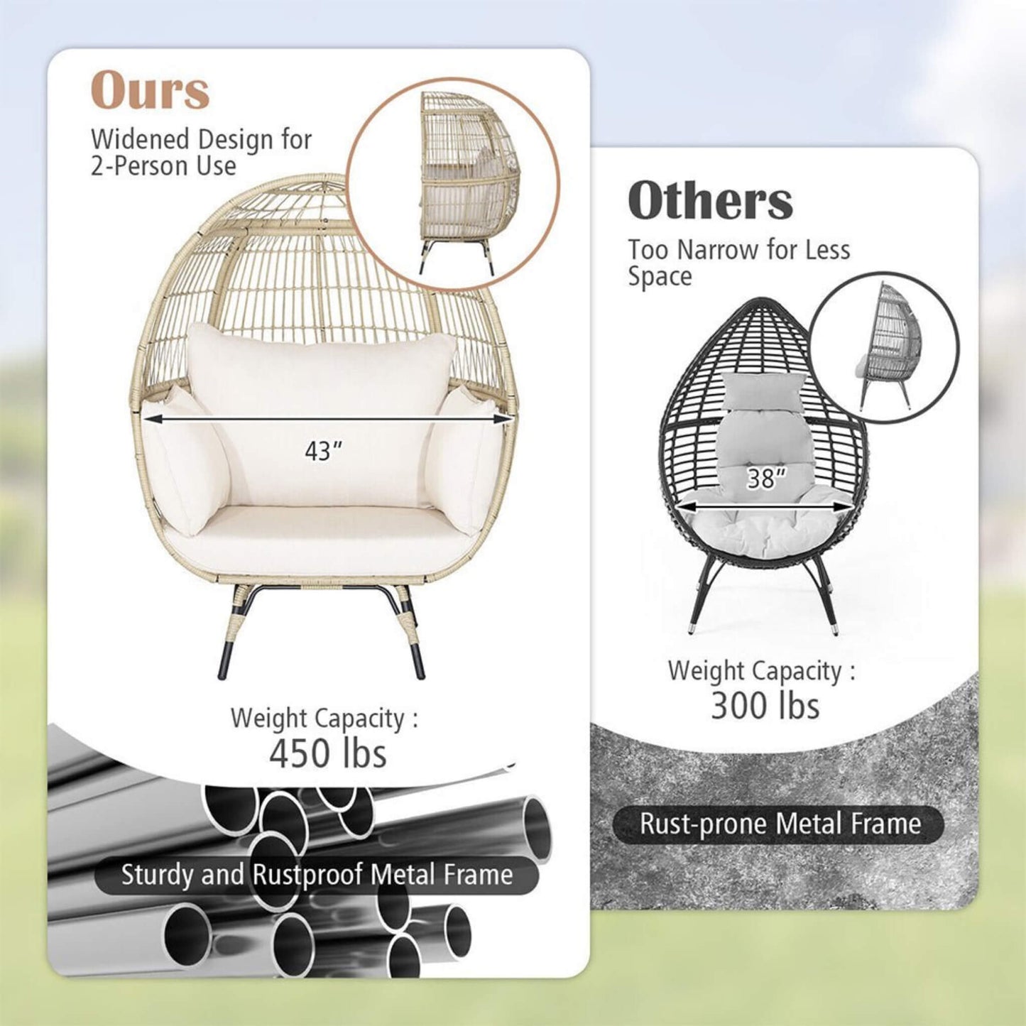 Alora Premium 57-Inch Oversized Rattan Patio Egg Lounge Chair Basket With Cushions (SAK91684)